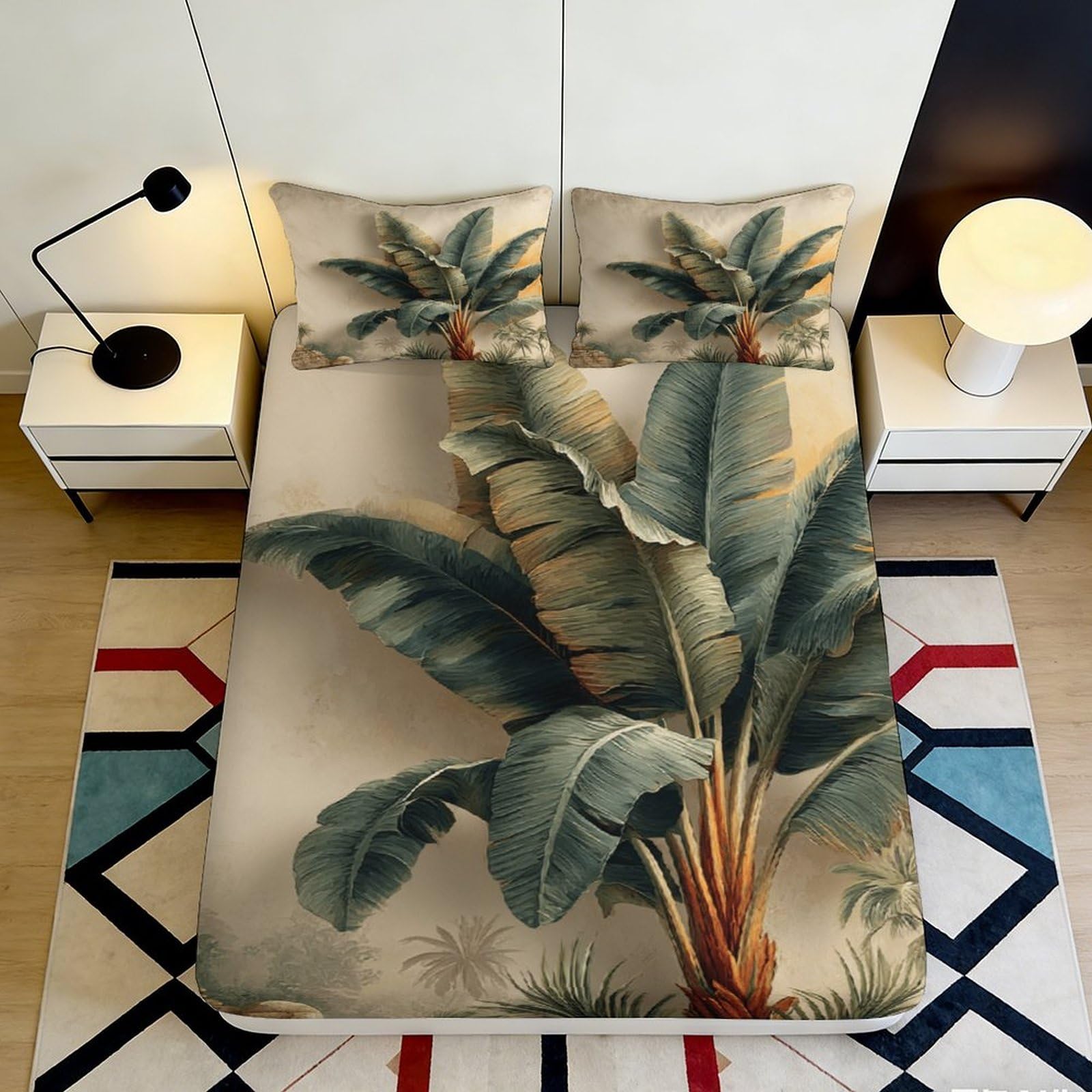 Pnayamiorkfel Style-6 3D Printed Tropical Banana Leaf Fitted Sheet Microfiber Soft Mattress Cover For Bedroom Decor Guest Room Protection 90X200x25cm