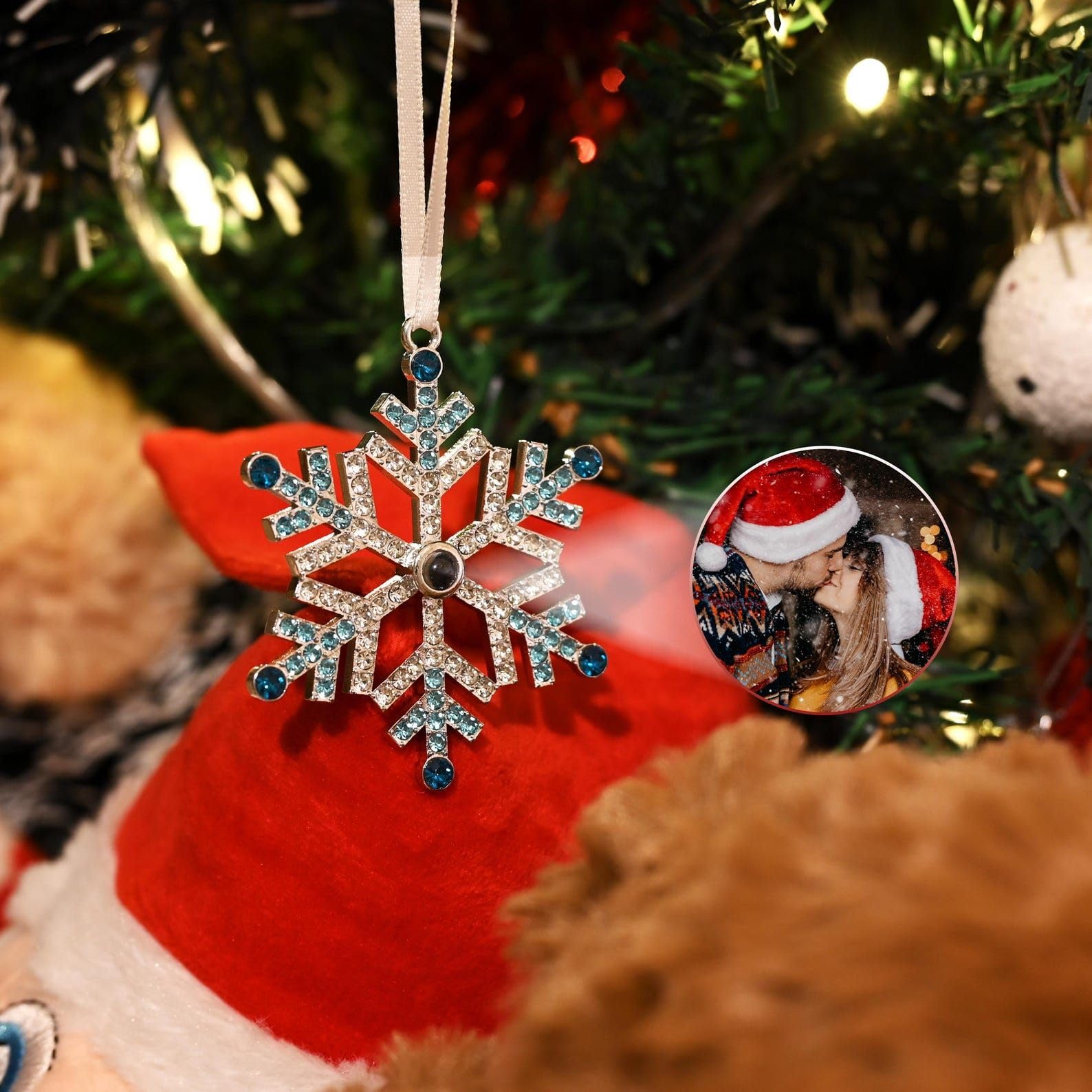 Personalizzato Natale ornamenti con immagine interno 2025, fiocco di neve Projection pallina natalizia coppie