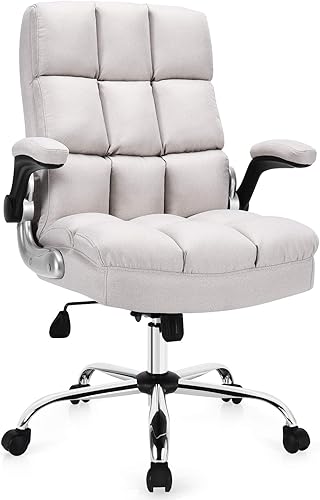 Giantex Silla de oficina ejecutiva, silla ergonómica grande y alta, ángulo de inclinación ajustable y reposabrazos abatible, silla tapizada de tela