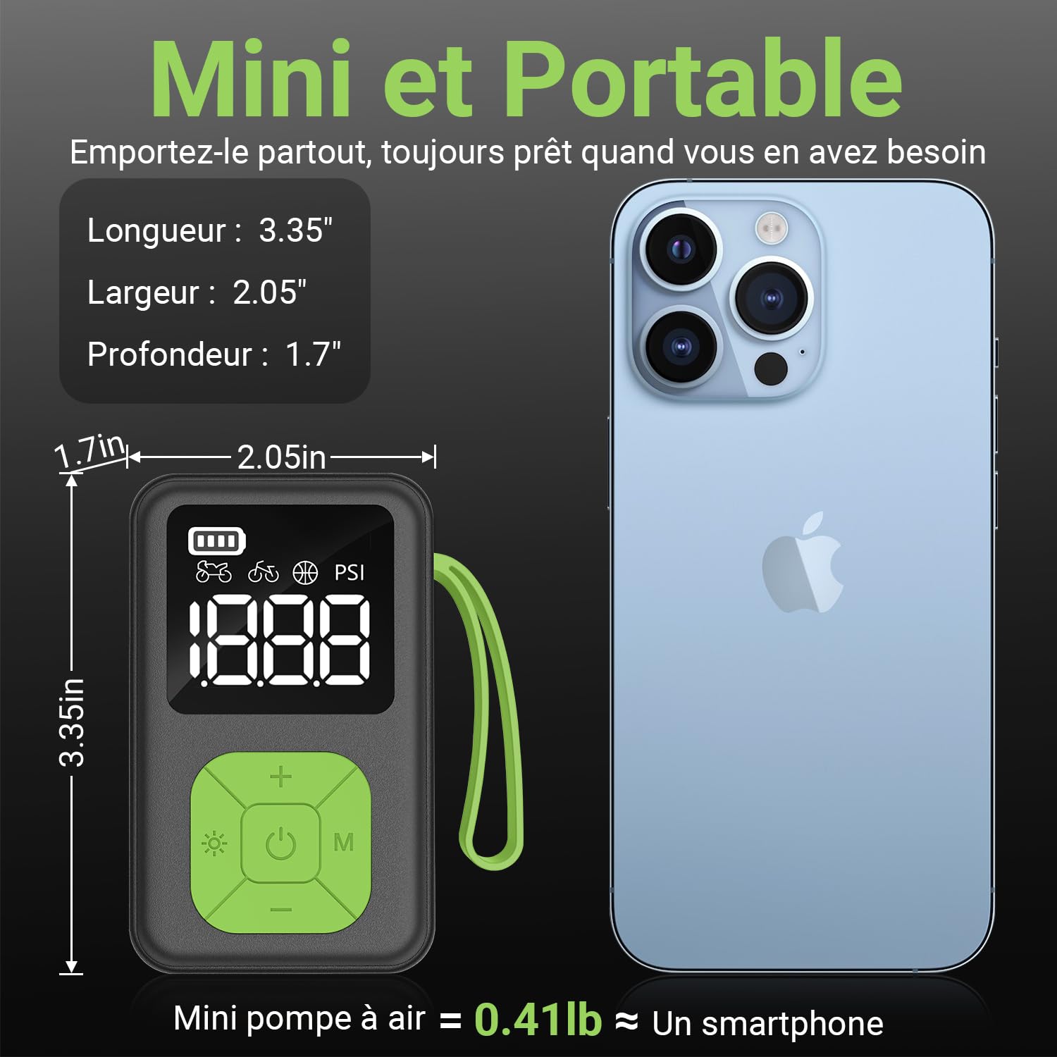 Mini Pompe à Vélo Électrique Portable, Gonfleur sans Fil 150 PSI, Arrêt Automatique, Manomètre & Lumière LED, Compatible Presta et Schrader pour VTT, Vélo de Route, Vélo Électrique et Ballons Sport