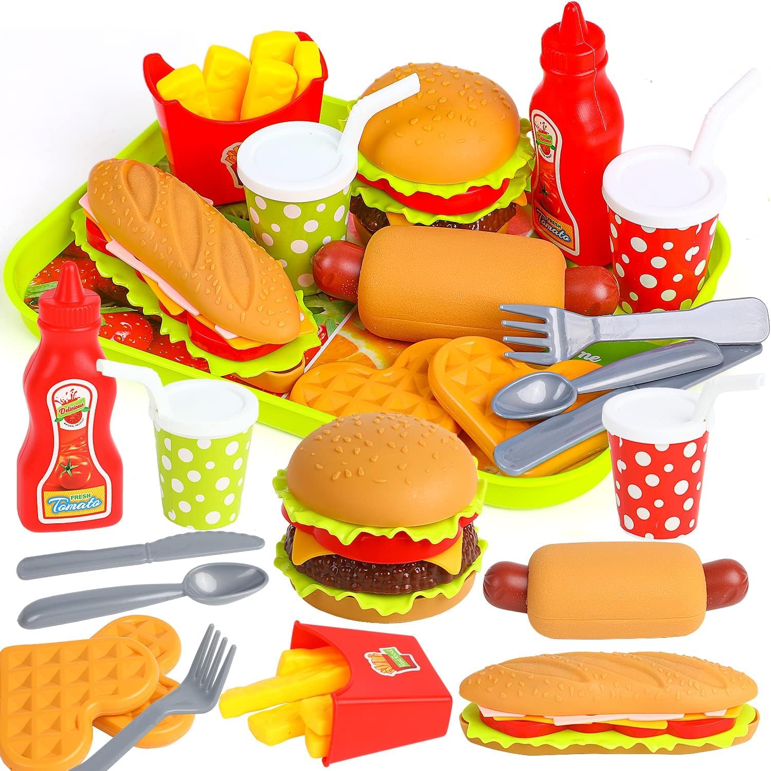 DERAYEE Hamburger Jouet, Groupe Nourriture Jouet Dinette Enfant Aliments pour Garçon Fille, Cadeau Éducatif