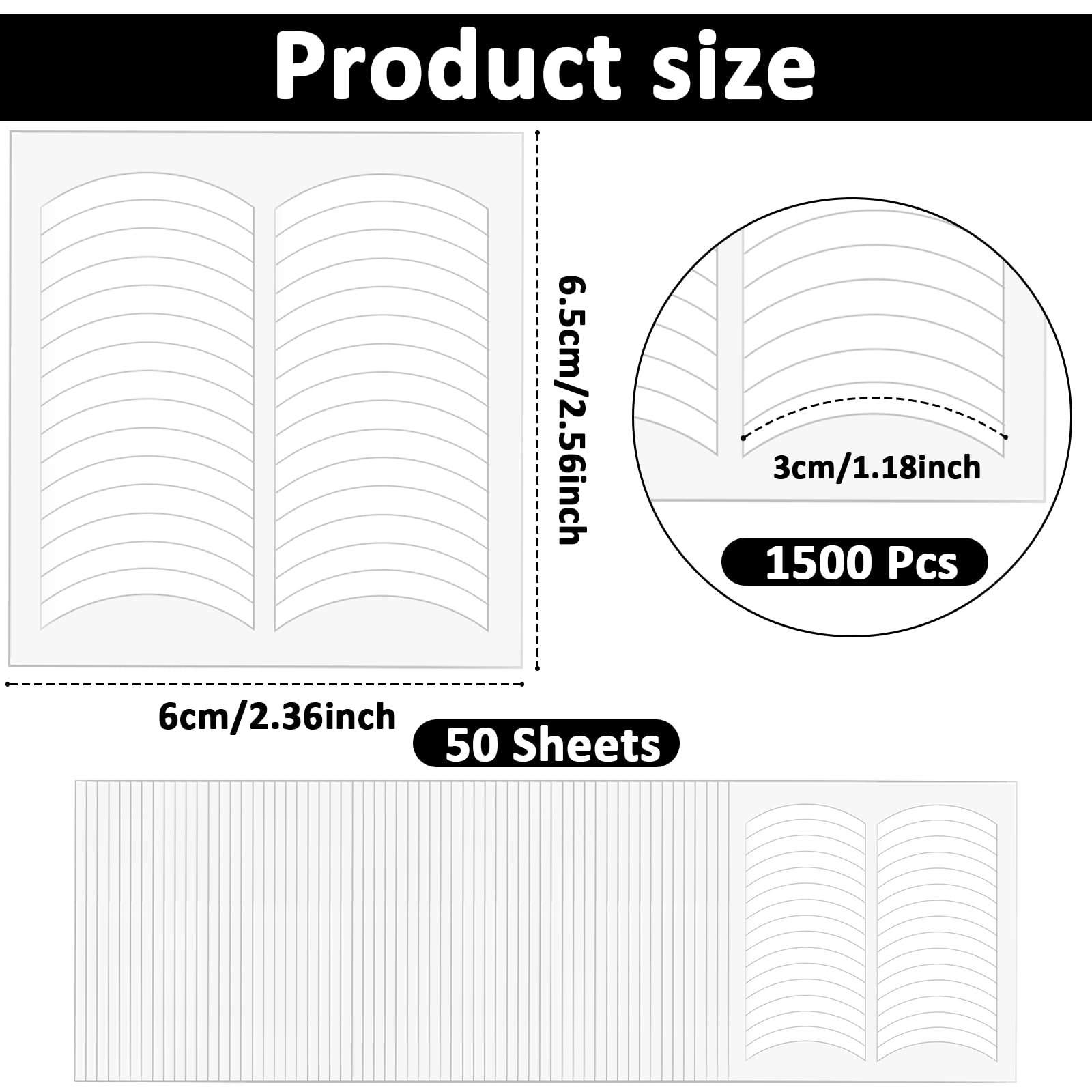 Giantree 50 Sheets 1500Pcs French Manicure Nail Stickers, Self-Adhesive French Nail Sticker Tips White Half Moon Shaped Nails Line Guide Decals for DIY Decoration Stencil Tool