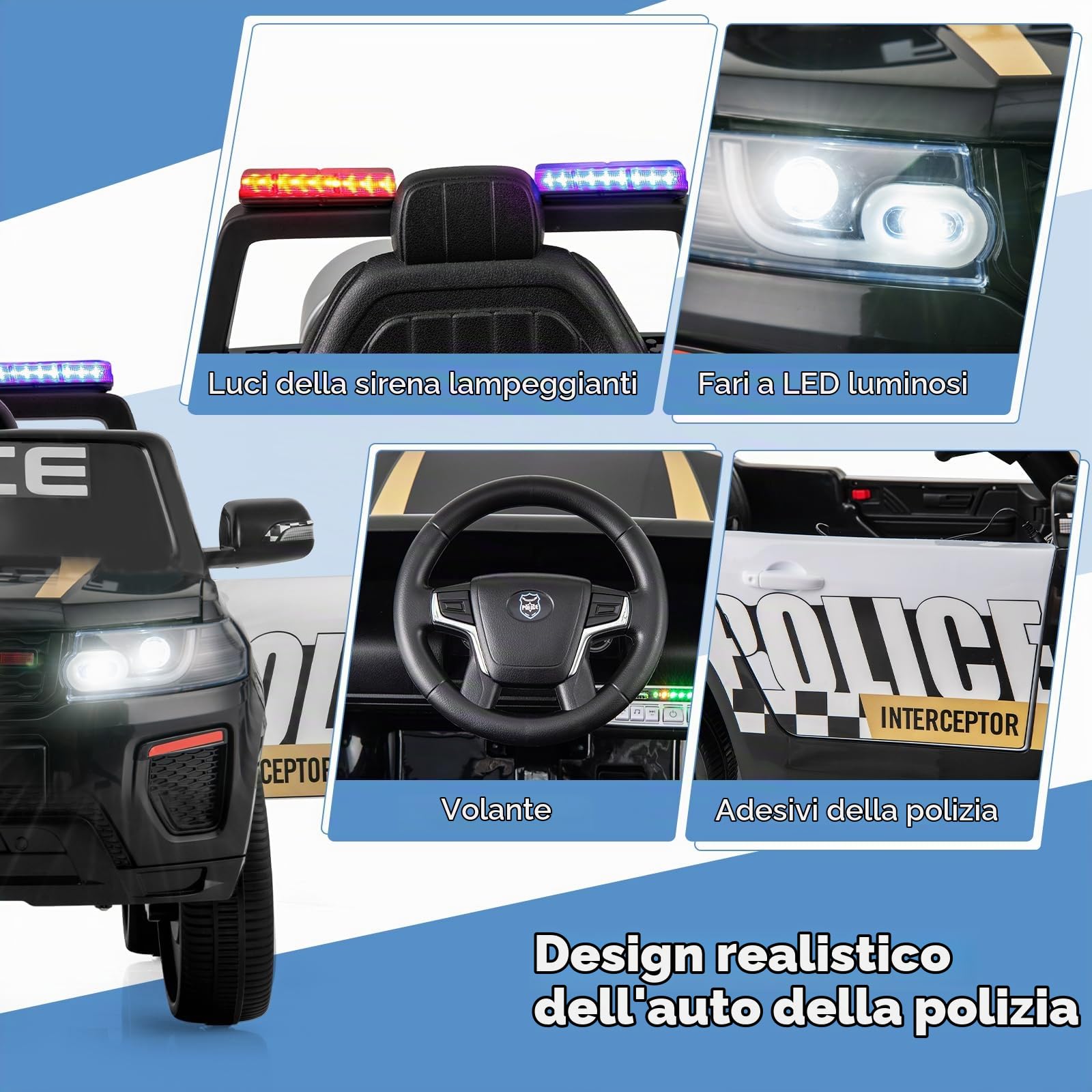 SOARS Macchina Elettrica della Polizia per Bambini 12V (Nero)