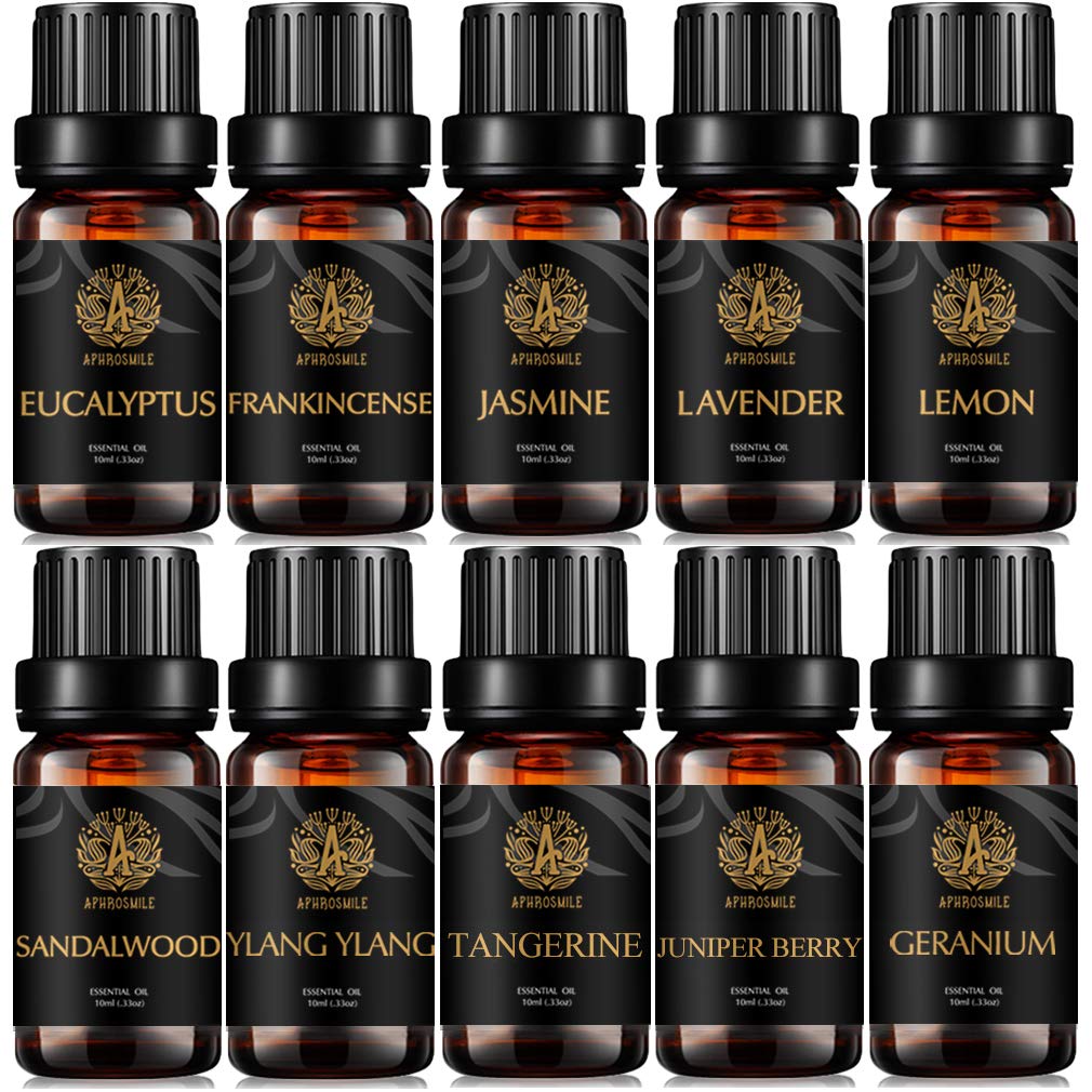 Aromatherapie Ylang Ylang ätherisches Öl Set für Diffusor, 100% reine Eukalyptus ätherisches Öl Kit für Hause, 10x10ml Geranium ätherische Öle Set-Frankwese,Wacholder Beerenöle...
