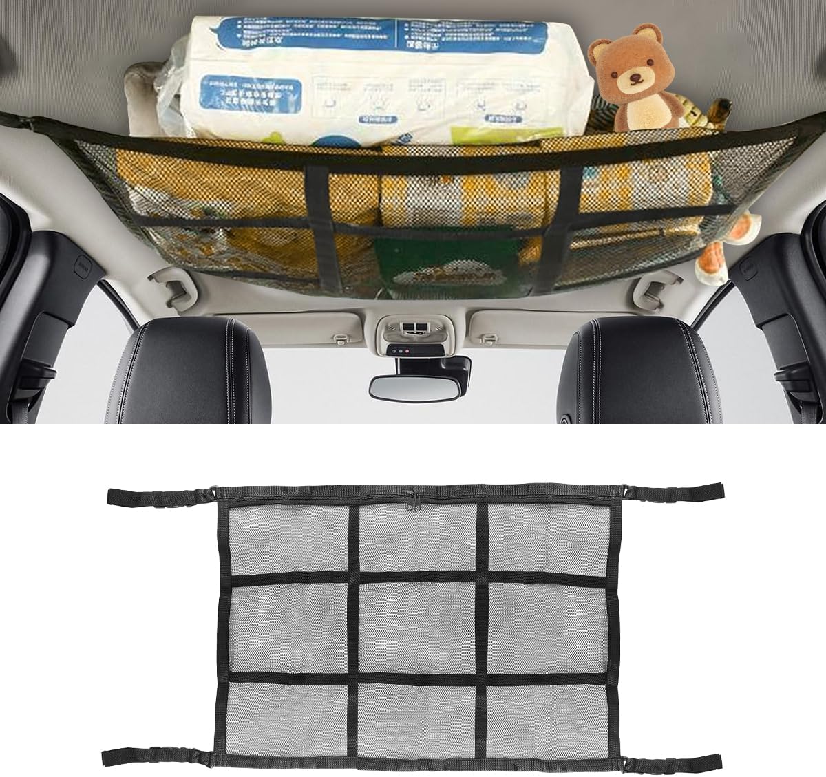 VEHIRIE Lot De 2 Filets Rangement Voiture 55x25cm - Filet Coffre Auto Elastique Noir Pour Organisation Parfaite
