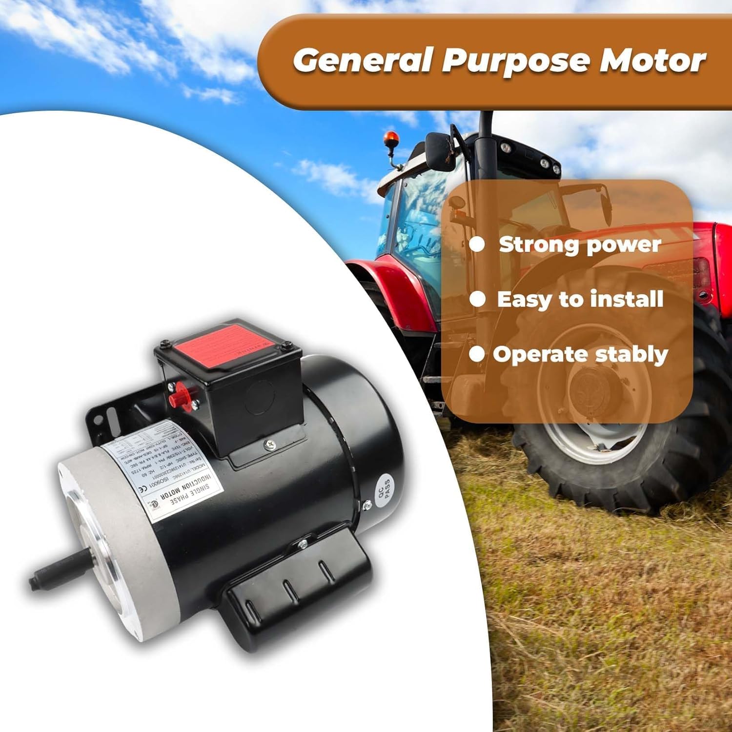 kimllier 1/2HP 1750RPM Electric Motor 56C Frame Single Phase 60HZ Motor General Purpose Motor