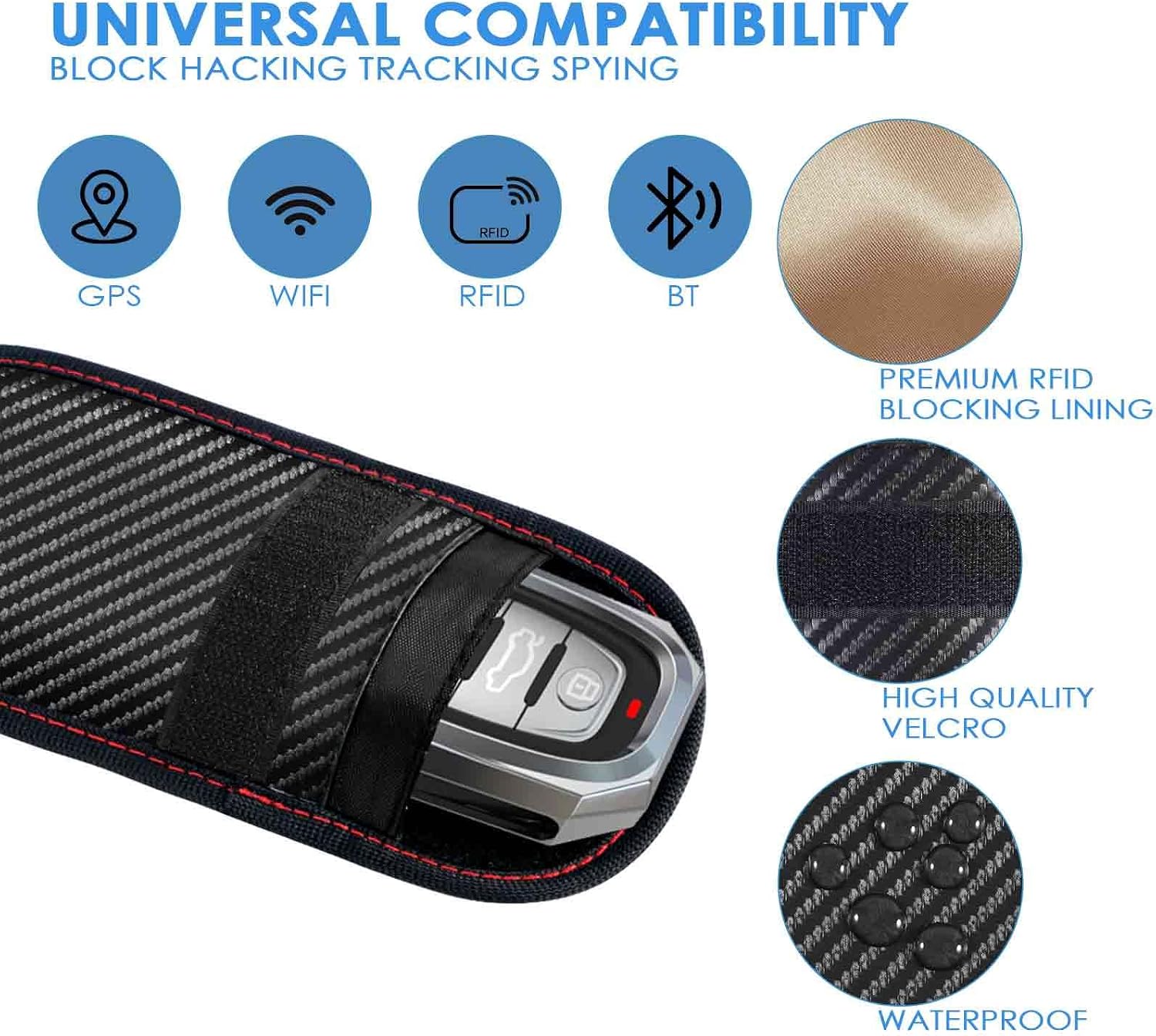 2 Pack Faraday Bags for Key Fob, Faraday Pouch Car Keys RFID Signal Blocking Holder Small, Keyless Entry Blocker Protector, Anti-Theft Security Cage Shielding Case, Carbon Fiber