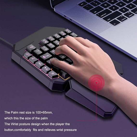 One-handed Gaming Keyboard and Mouse with 40 Keys USB Cord RGB Backlight Ergonomic Wrist Mechanical Feedback