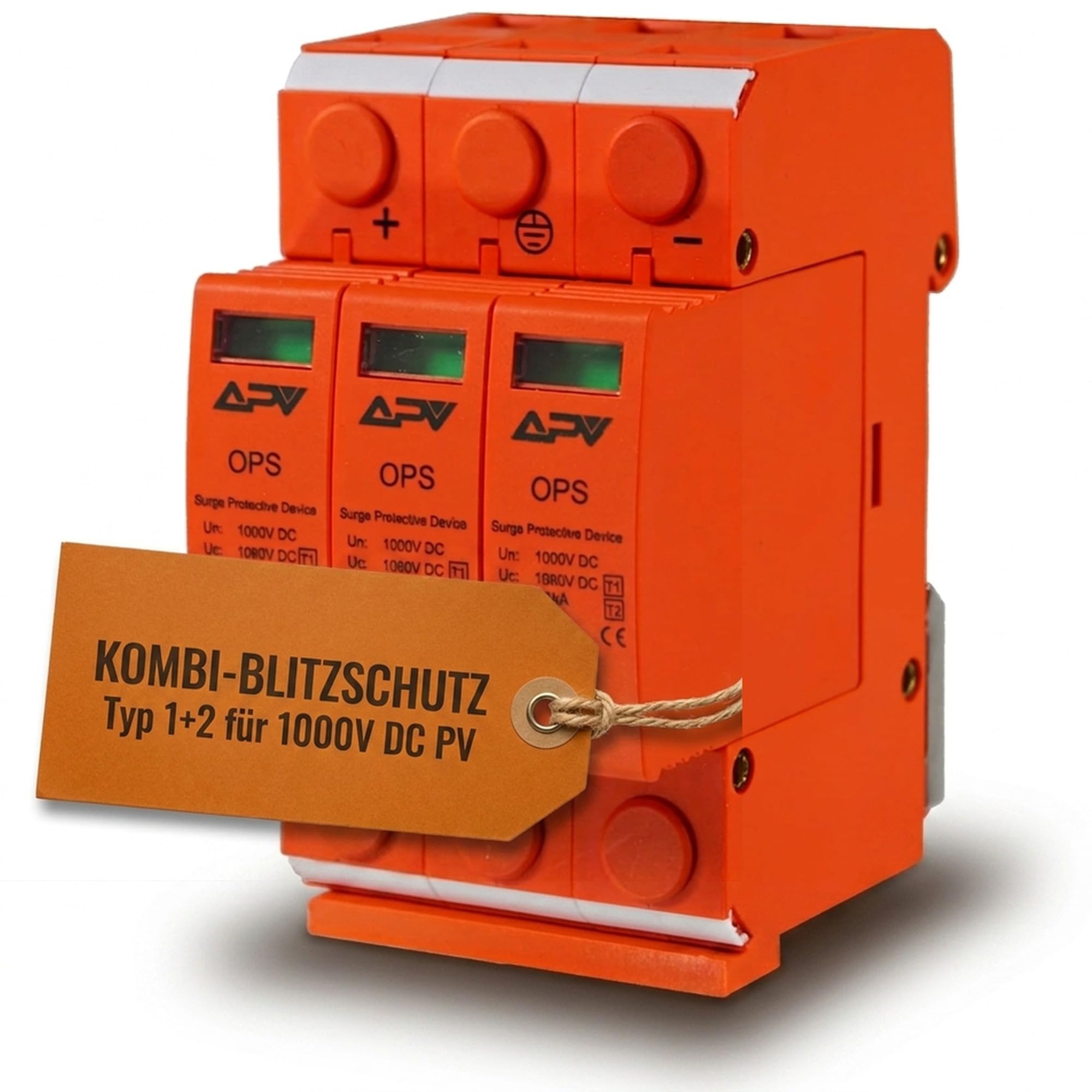 Überspannungsableiter B+C Typ 1+2 3-polig 1000V DC 40kA | PV Photovoltaik Schutzgerät | Hutschiene DIN-Montage Varistor Gasfunkenstrecke | Überspannungsschutz