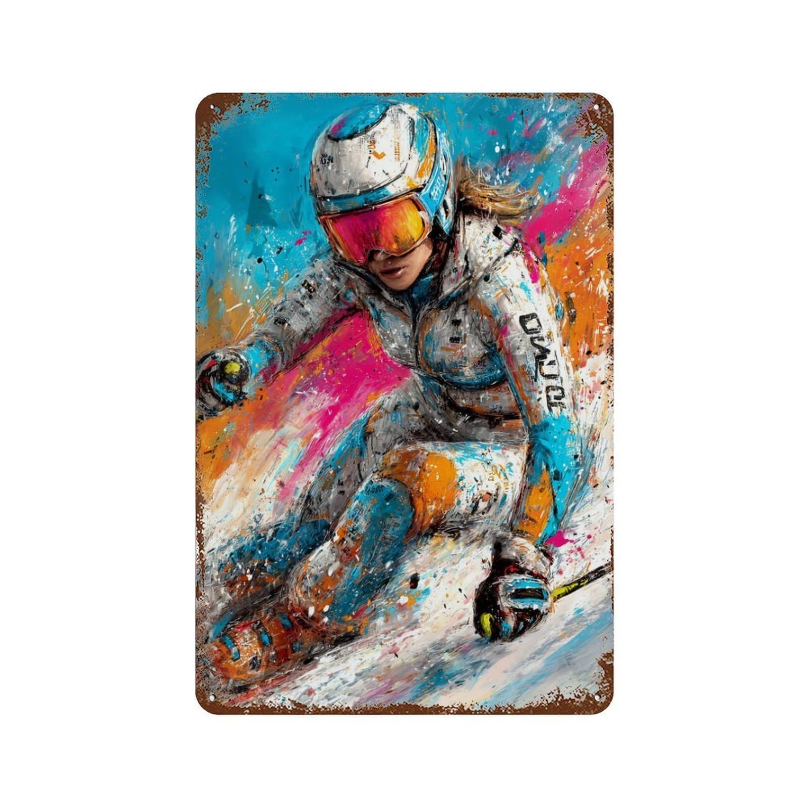 Dynamic Skiing Action Painting Vintage Metal Tin Sign 11.8"x7.9", Vintage Wall Decor for Garage, Pub Or Kitchen