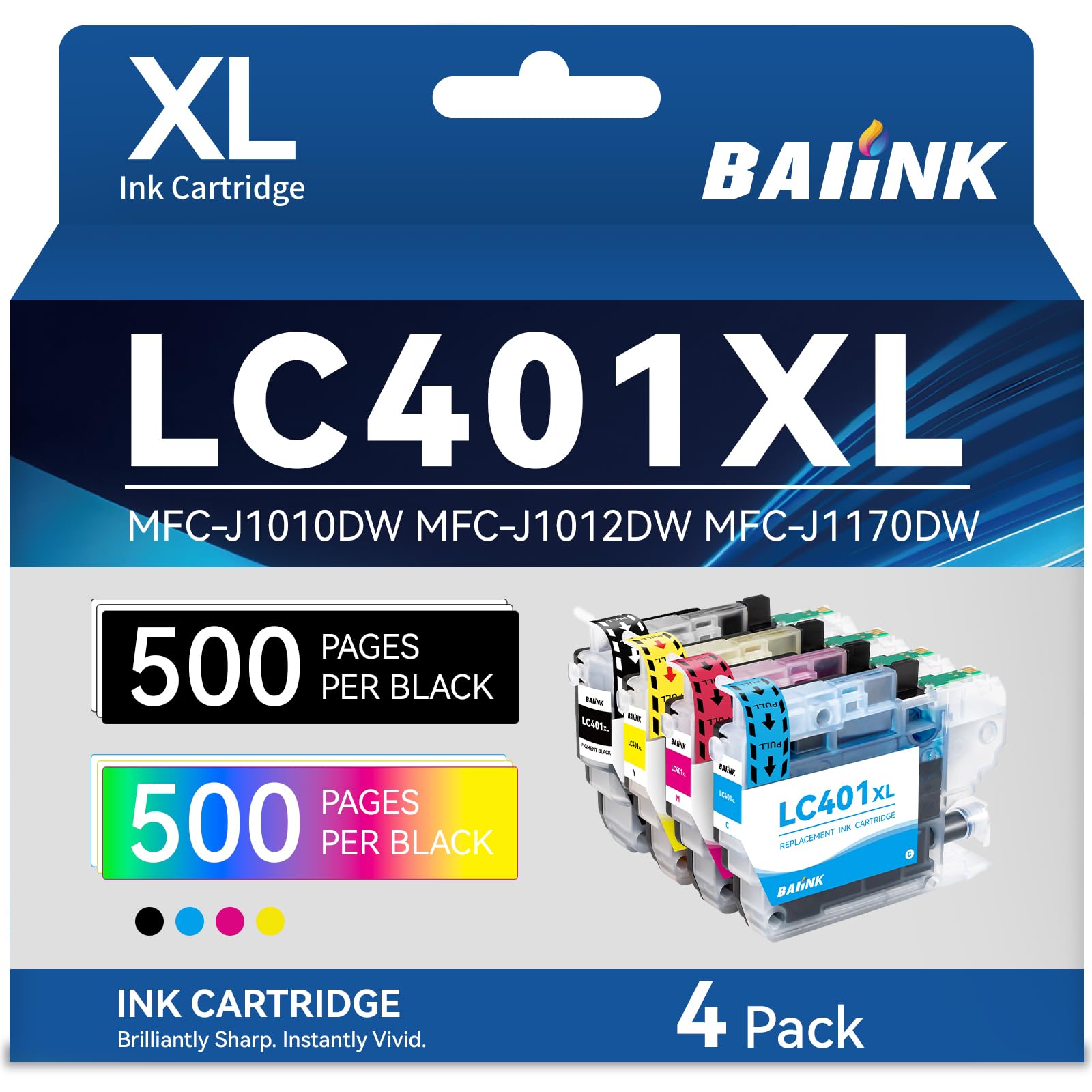 BAIINK LC401XL LC401 Ink Cartridges Replacement for LC401XL Ink Cartridges for Brother Printer Compatible with Brother MFC-J1010DW MFC-J1012DW