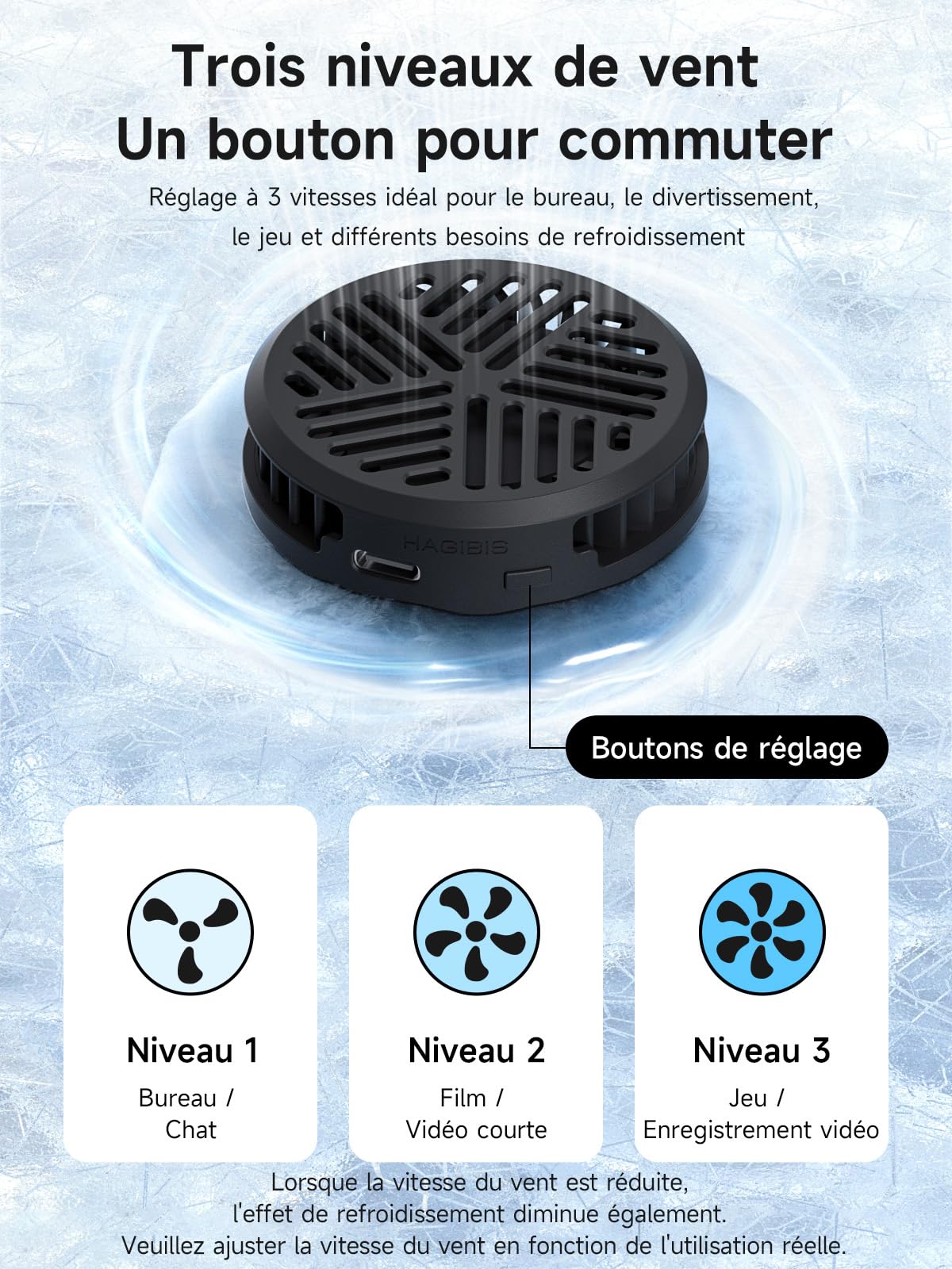 Hagibis Refroidisseur Smartphone Magnetique Ventilateur Radiateur Noir | Refroidissement semi-conducteur ultra rapide pour jeux et live. Design magnétique fin, ultra silencieux avec 3 vitesses.