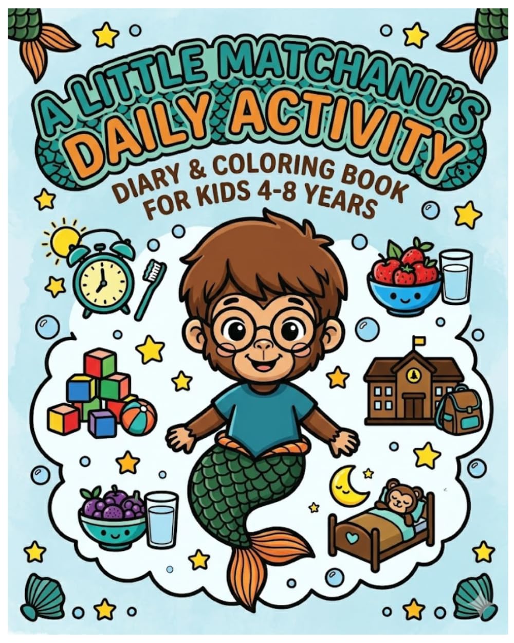 A LITTLE MATCHANU'S DAILY ACTIVITY: Daily Activity Diary and Coloring Book for Toddlers and Kids Ages 4-8 | Fun Morning to Night Routines with Cute Monkey-Mermaid Characters