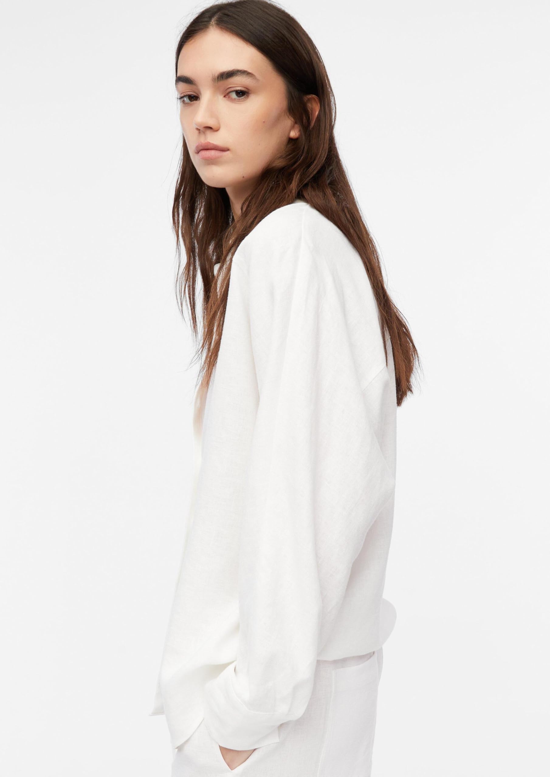 Comma Damen Bluse aus Leinenmix – Relaxed Fit, Fledermausärmel, durchgeknöpft
