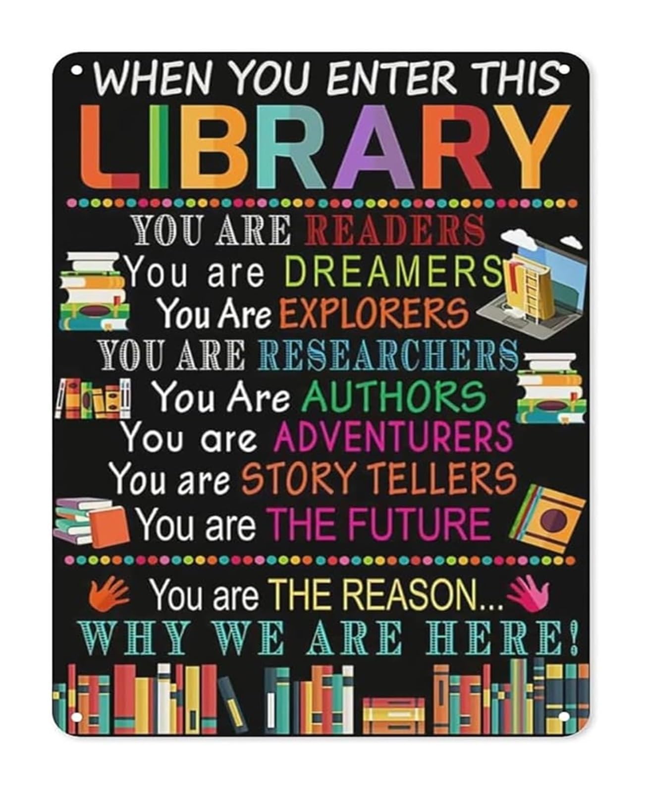 ZDVHOMCB Vintage Metal Tin Plaque Library Rules Retro Classic Wall-Art for Study Room Home Office 8 X 12 in