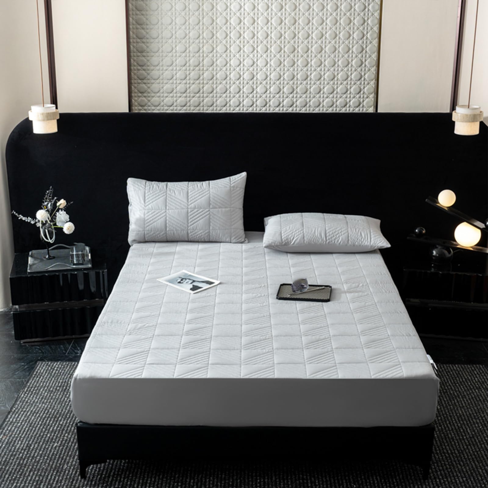 Spannbettlaken 180x220 Grau Baumwolle King-Size Bett