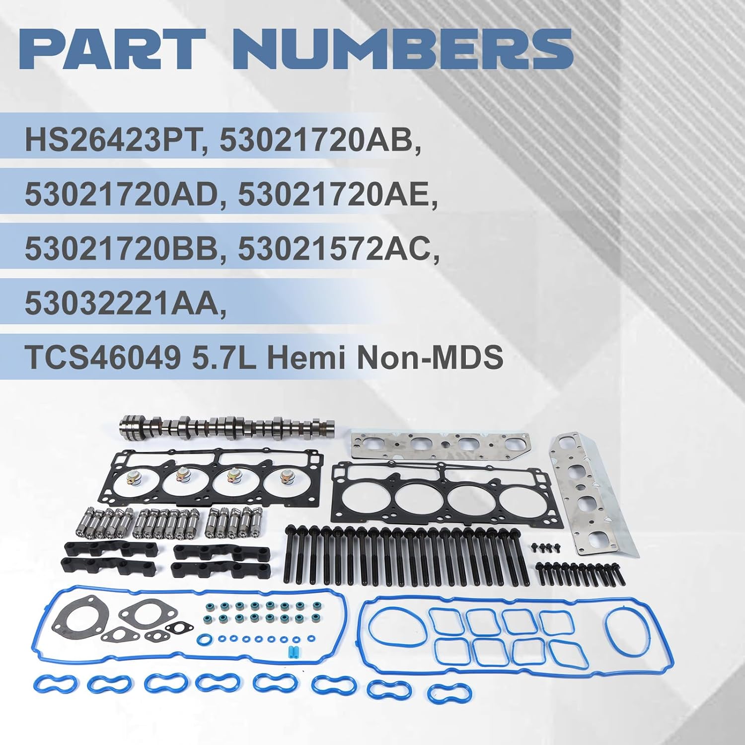 Non-MDS Lifters Camshaft Kit with Gaskets Plugs, Fits for Ram 1500 2009-2015 V8 5.7L Hemi, 53021720AB Lifters Camshaft Head Gasket Set for 2009 Durango Aspen V8 5.7L, Replace# 53021720AD