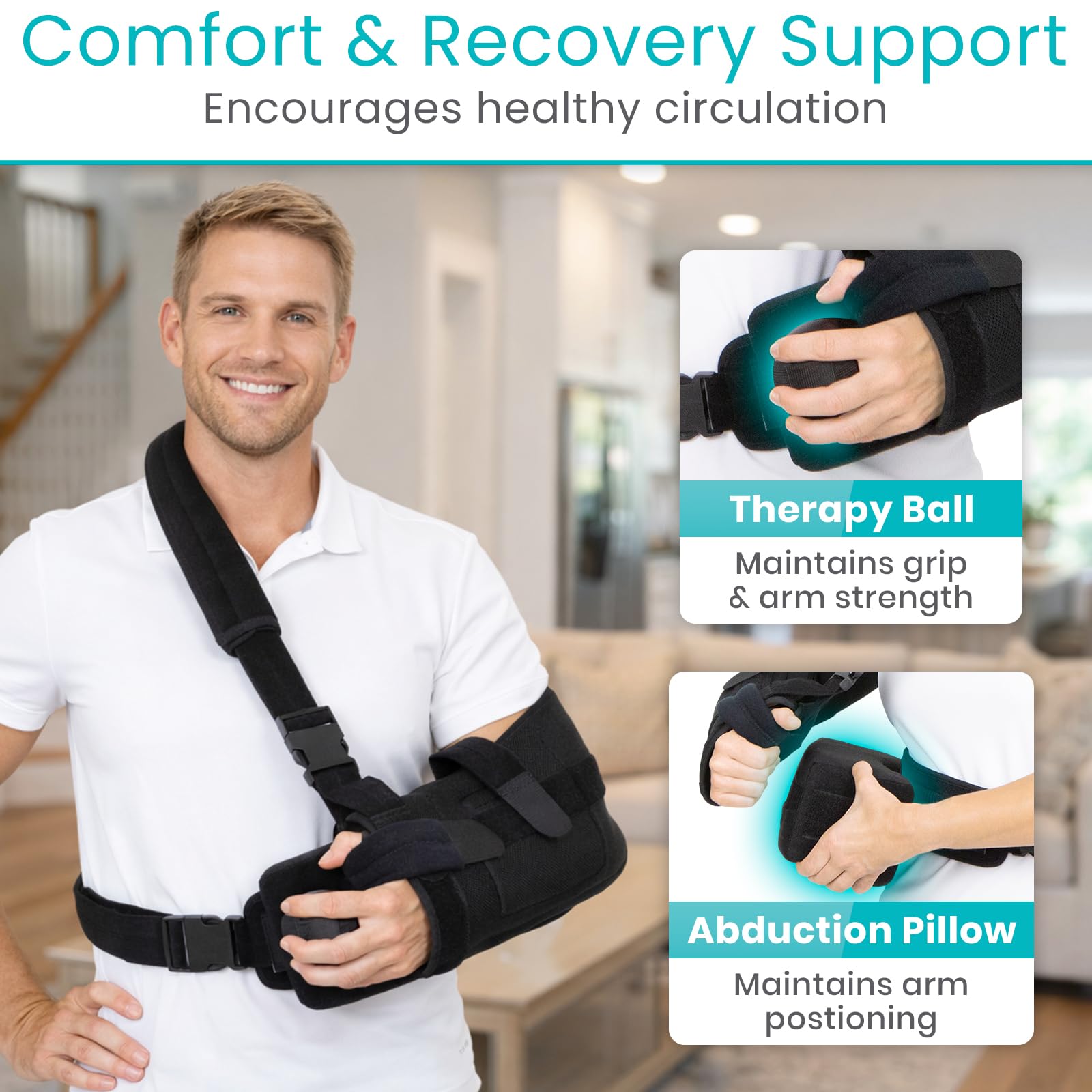 Vive spalla abduction sling - immobilizer per lesioni support - sollievo dal dolore del braccio cuscino per cuffia dei rotatori, sublexion, chirurgia, dislocated, broken arm - brace nero