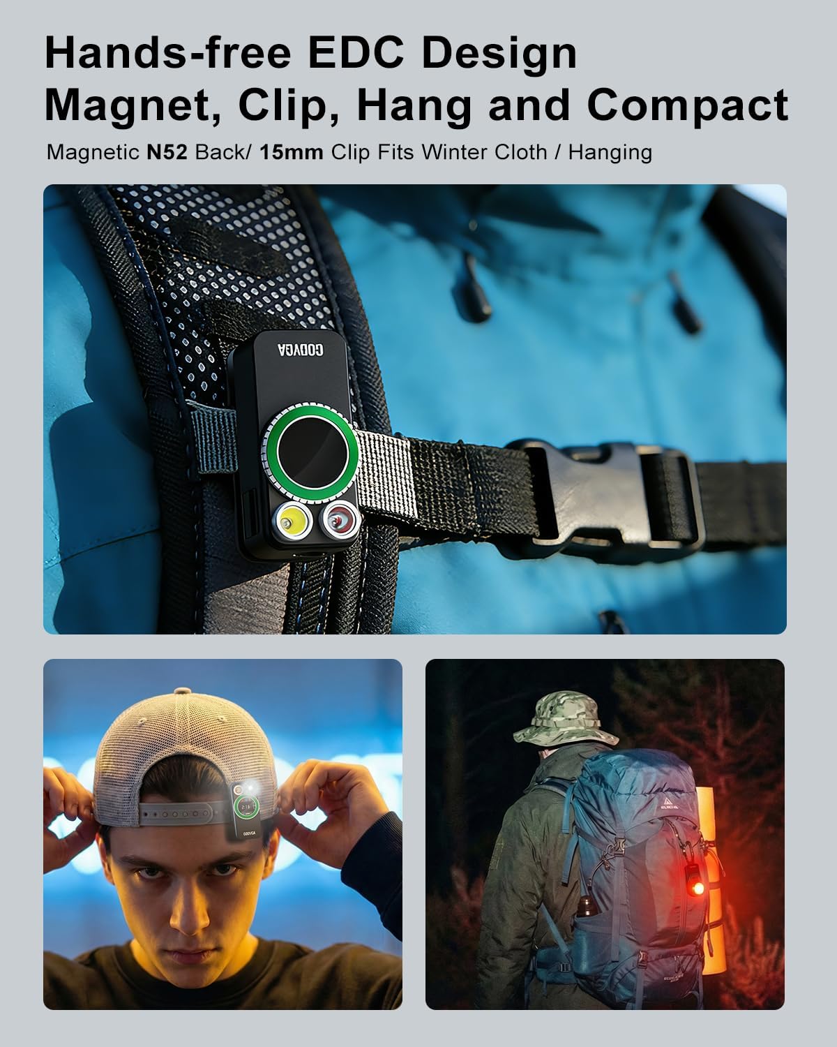 2-in-1 Small Flashlight with White & Red Light, Smart Screen, 500 Lumens IPX6 Waterproof Rechargeable Magnetic Clip-on Light, for Camping, Cycling, Emergency