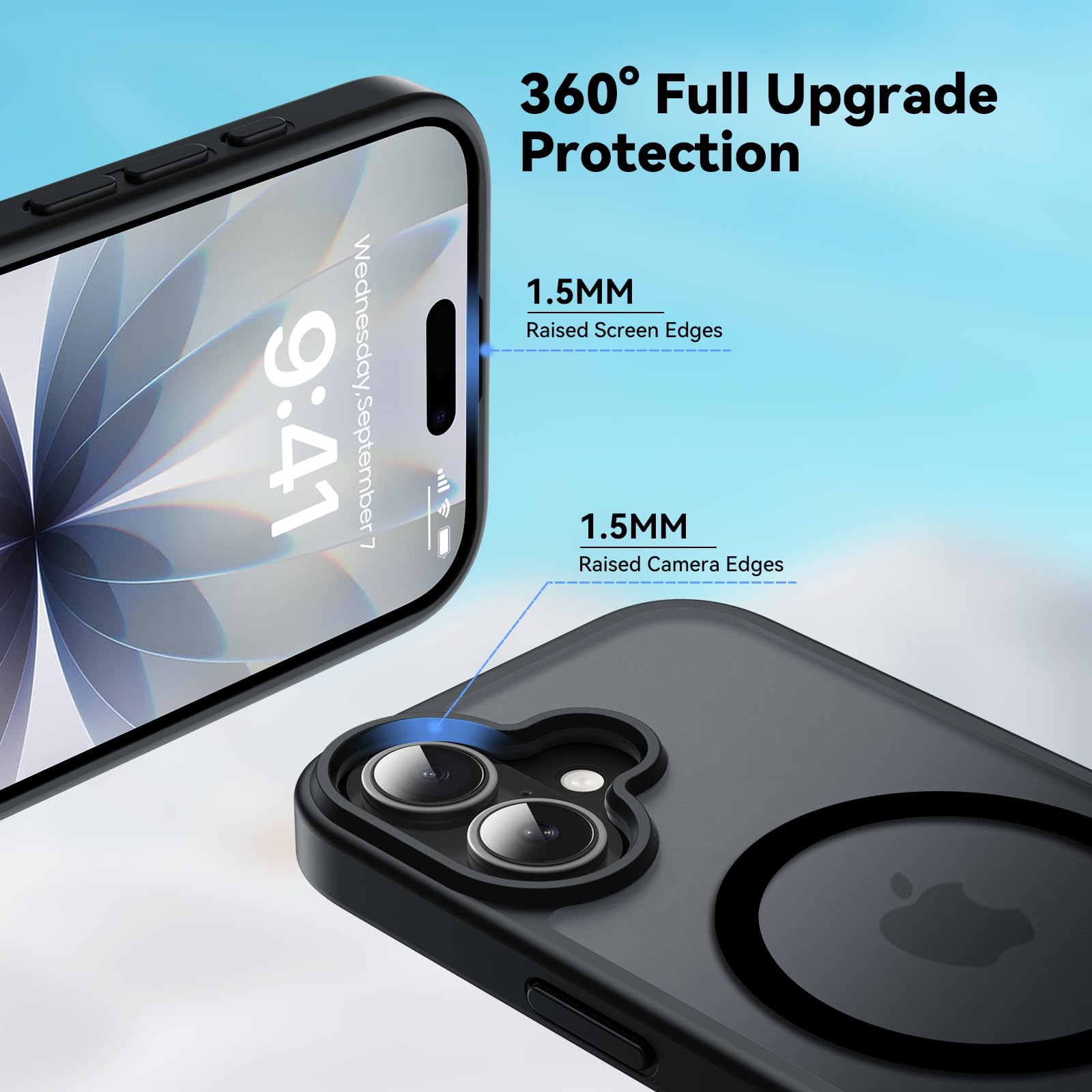 Natiiozie Magnetica Cover Compatibile con iPhone 17 Compatibile con MagSafe Custodia Traslucida Opaca Posteriore, Anti-impronta Resistente ai Graffi Protettiva Case Nero