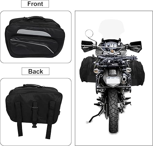 Miniatura 7 de X AUTOHAUX 1 par universal de alforjas laterales para motocicleta, bolsa de equipaje de ciclismo, hebillas ajustables, piel sintética, color negro,