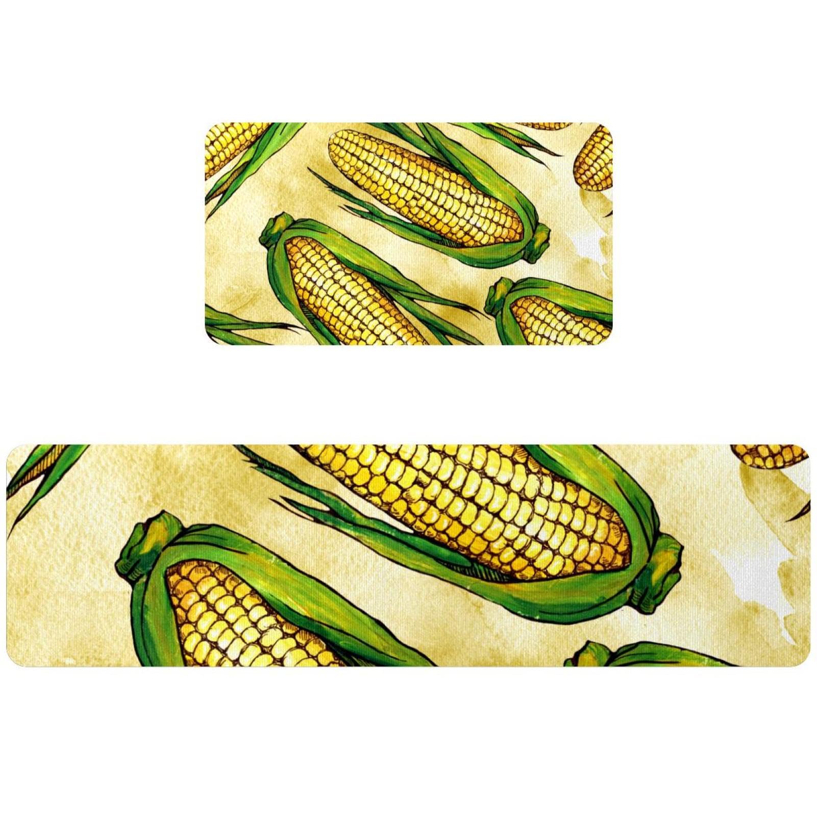 Alfombrilla de cocina lavable y antideslizante con diseño de maíz en acuarela