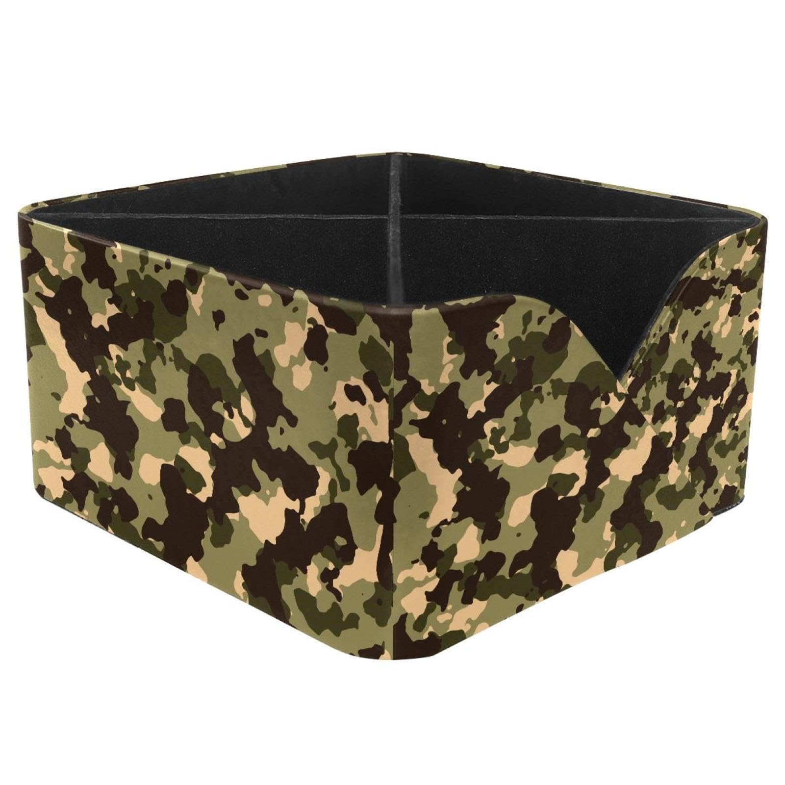 KengjuTesu Military Camouflage Green Yellow Desktop Organizer Pen Holder, Rectangular Pencil Cup for Office, Study and Makeup Stations