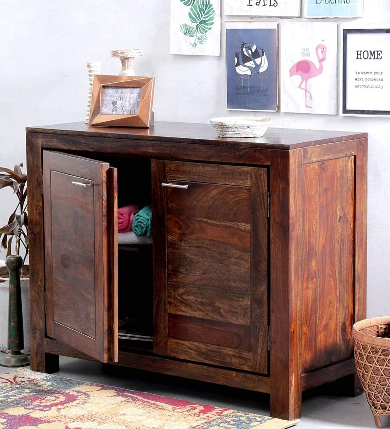 Sheesham Wood Sideboard Cabinets | Wooden Side Board Crockery Cabinet for Living Room | Free Standing Buffet Cabinet with 2 Door Cabinet & 4 Drawer Storage for Kitchen | Brown-image-22