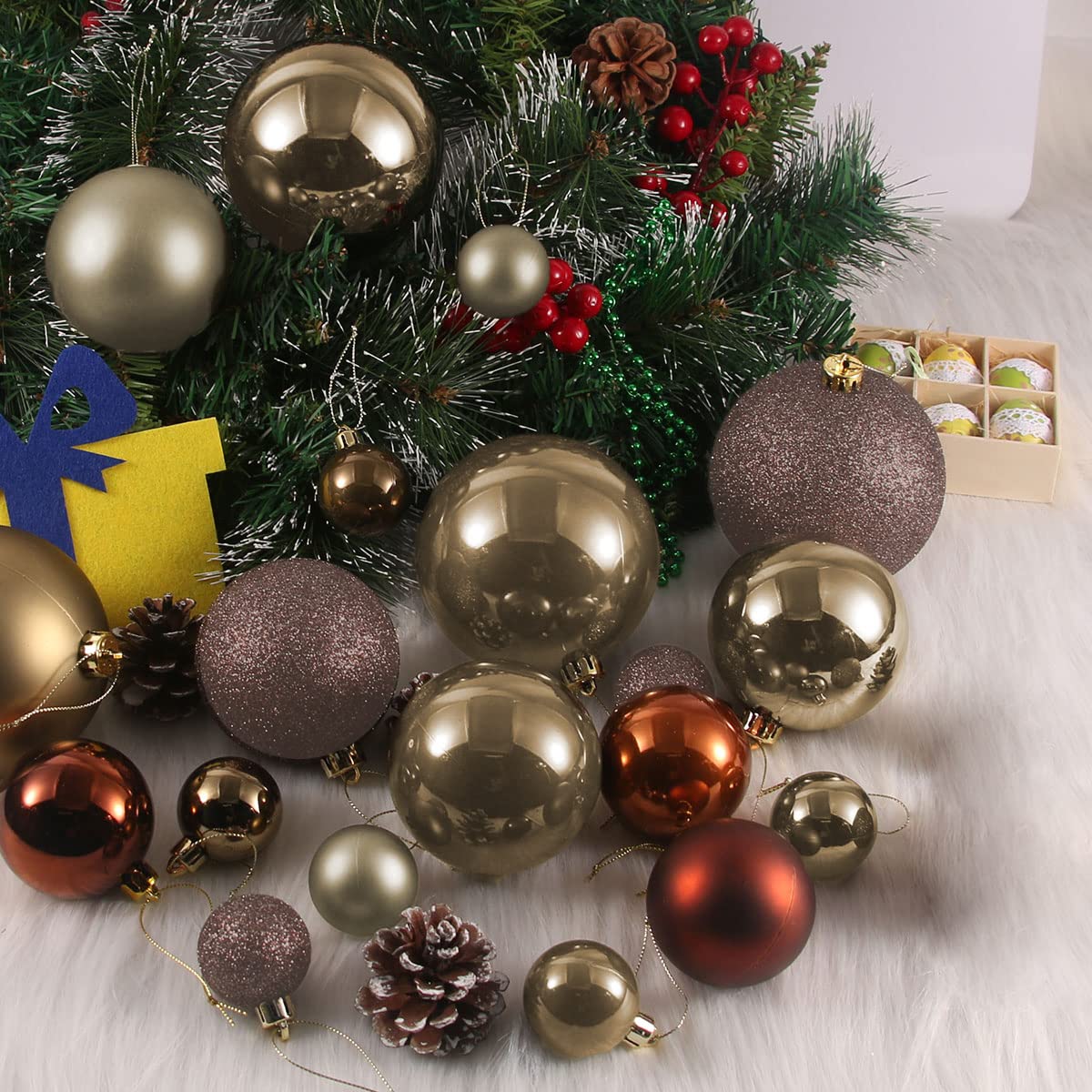 Lot De Décorations De Noël – Boules Et Ornements Tons Or/cuivre - Décoration