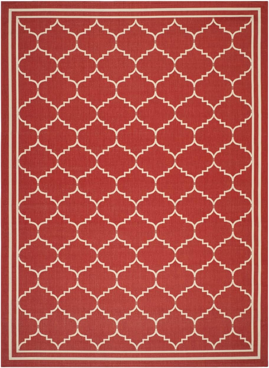 Courtyard 9' x 12' Red and Beige Synthetic Indoor/Outdoor Rug