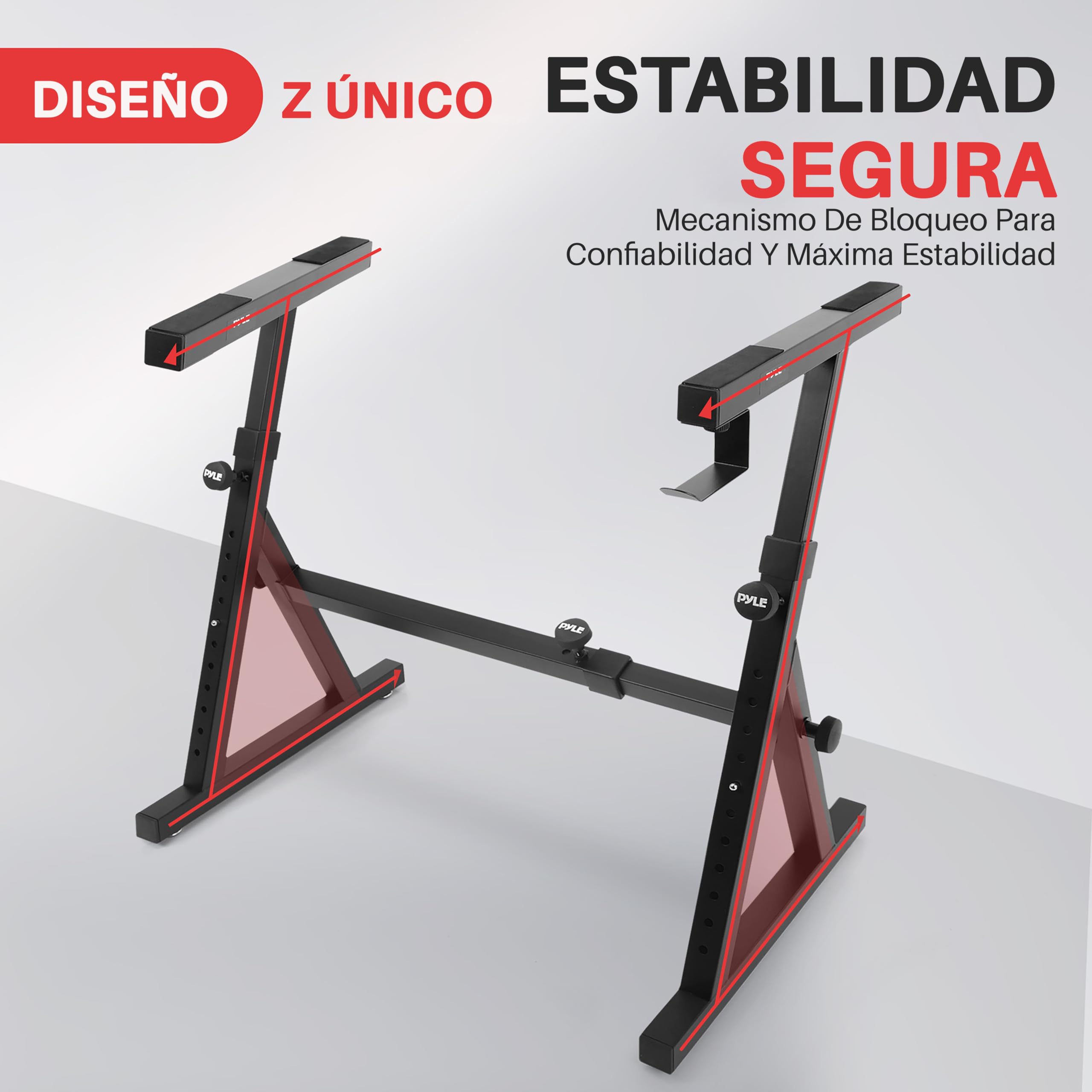 PYLE Soporte, de Teclado, Ajustable, Plegable, Reforzado. Atril, de Piano 54 a 88 Teclas, eléctrico, para Viajes