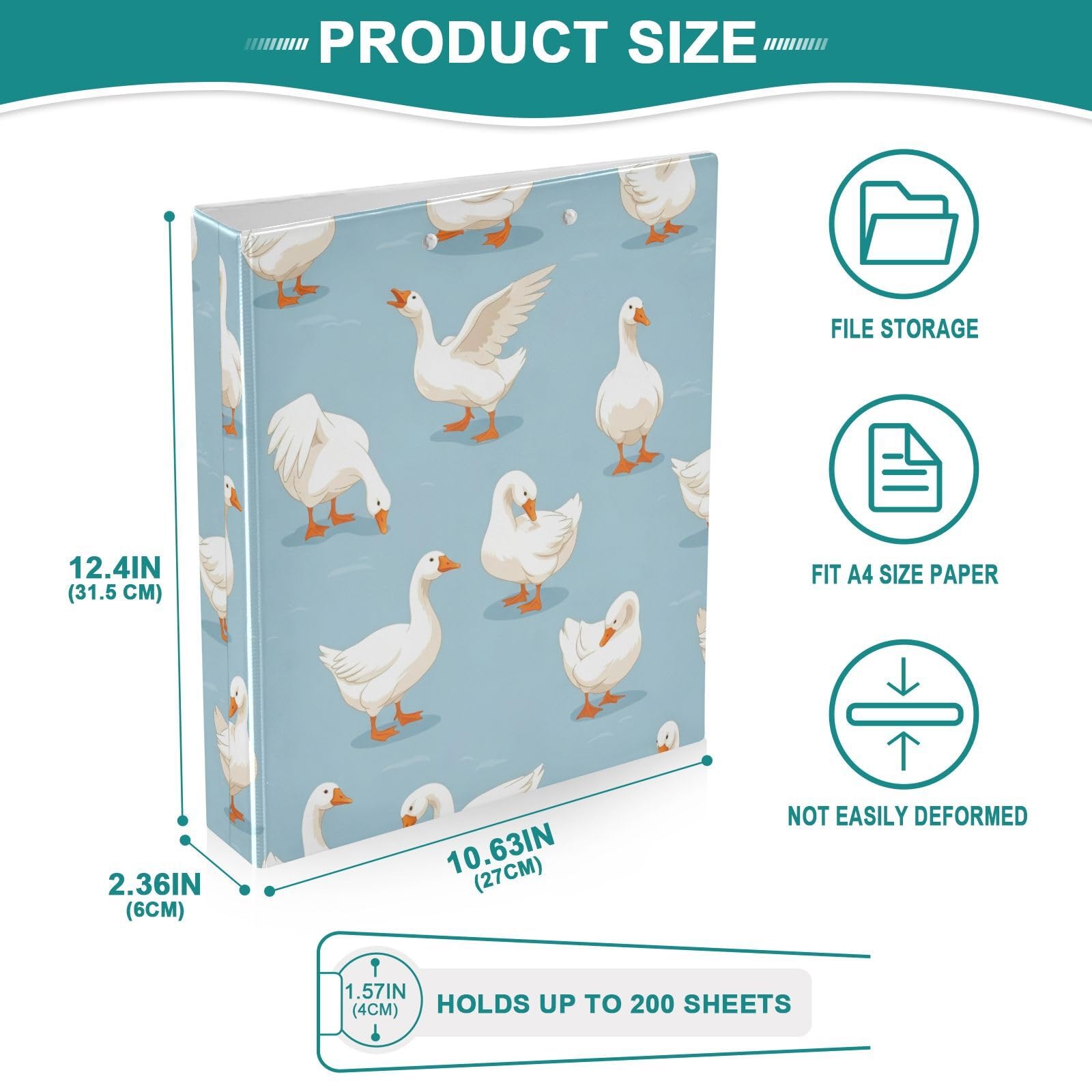 Raccoglitore a 3 anelli, colore bianco e blu anatra con tasche, confezione da 2