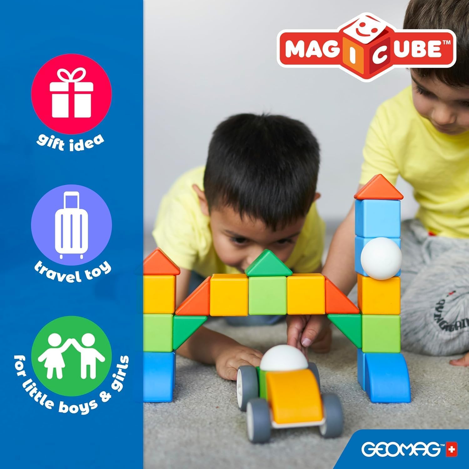 Geomag Magicube Magnetic Building Blocks for Toddlers Ages 1–5, Swiss-Made STEM Toy (24-Piece - Montessori)