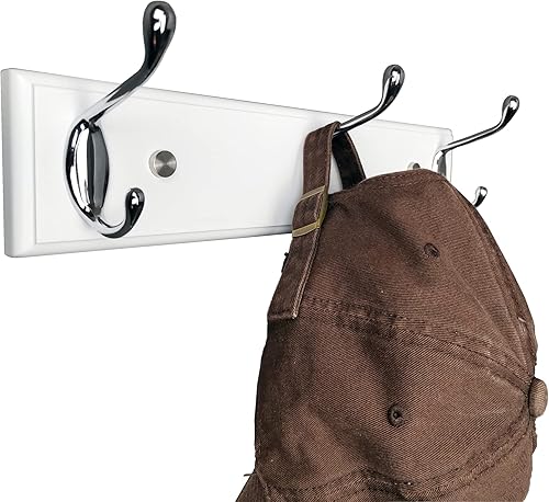 Miniatura 2 de Perchero montado en la pared de 12.2 pulgadas con 3 ganchos plateados, gancho de madera blanca para entrada, pasillo, dormitorio, habitación de los