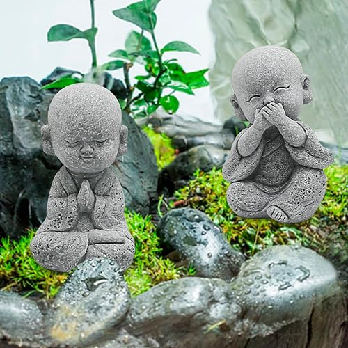 Miniatura 2 de VIKKSAER Linda estatua de Buda bebé, esculturas sonrientes de piedra arenisca para el hogar, decoración de Feng Shui, figura de monjes, delicada