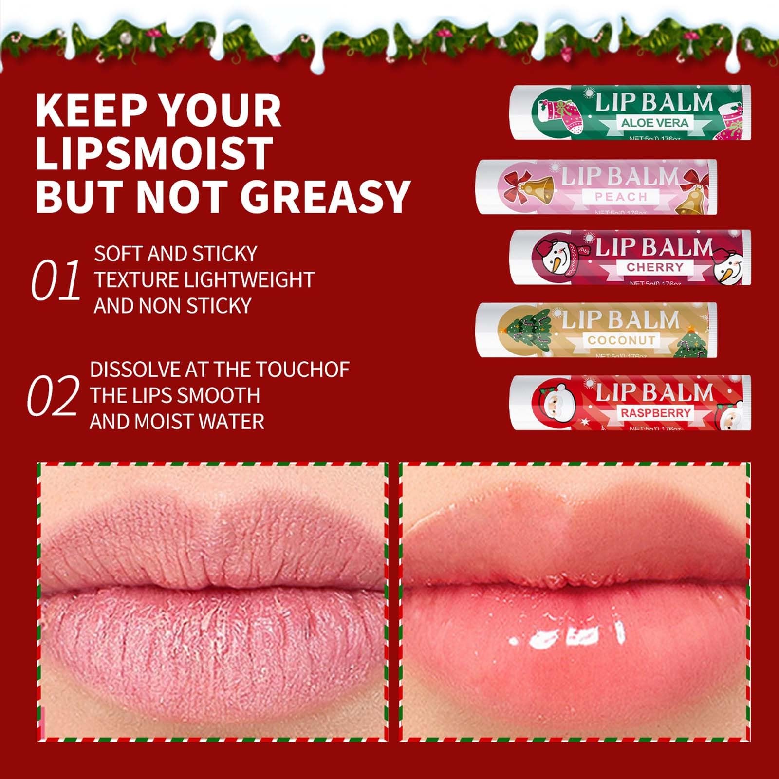 Christmas Lip Balm Set, Deep Hydrating Lip Moisturizing Brightens Lip Color