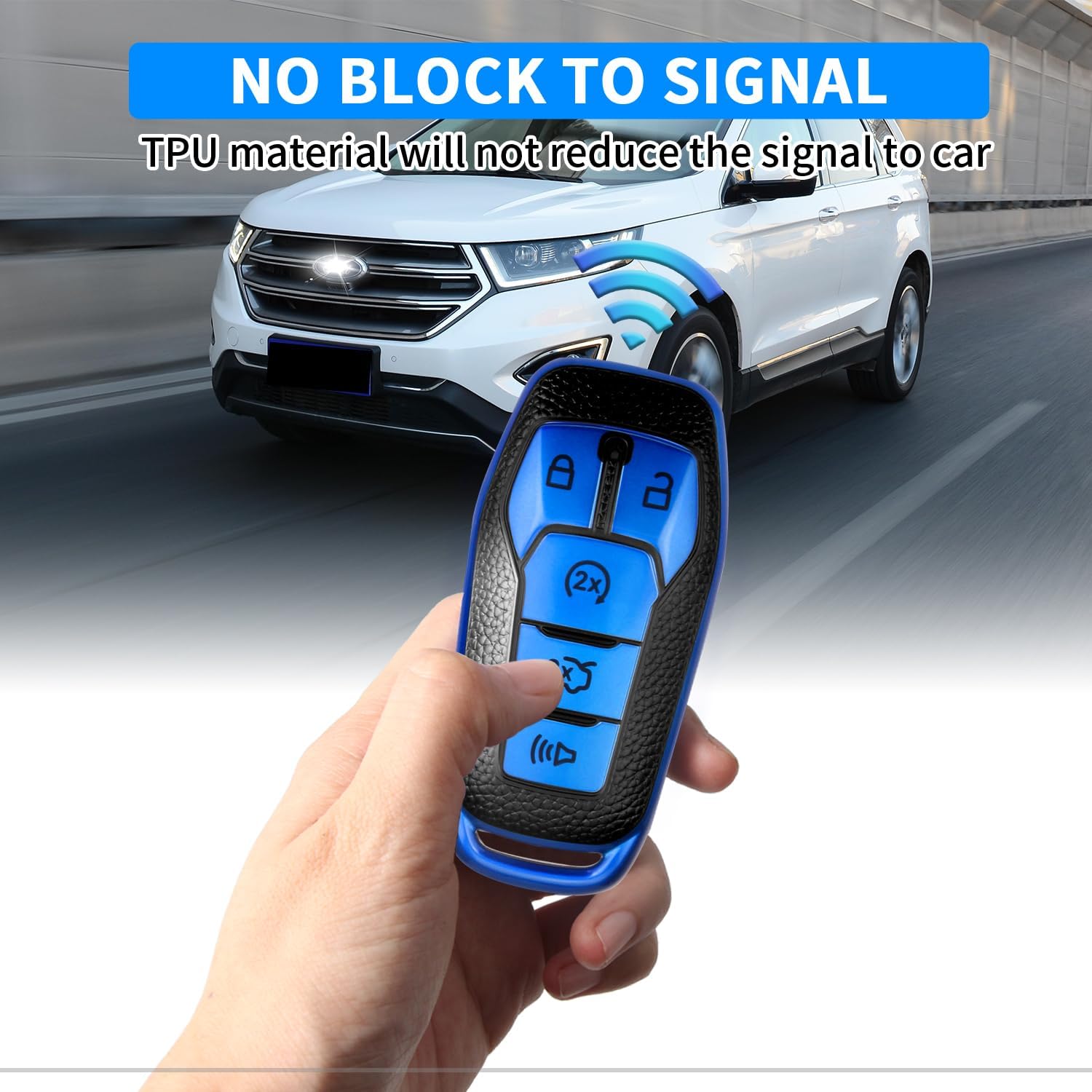 QBUC Key Fob Cover for Ford 2013-2018 Explorer F150 Lincoln MKC Fusion Mustang Edge 5 Buttons Smart Key (Blue, Series 1) image 3