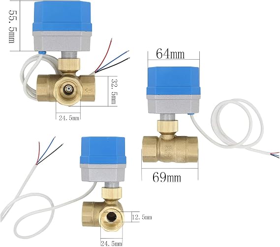 2 Modes - 3 Port Motorised Valve 12V - Three Port Ball Valve 1/2, 3/4, 1, 1-1/4, 1-1/2 inch (3/4 inch - DN20)