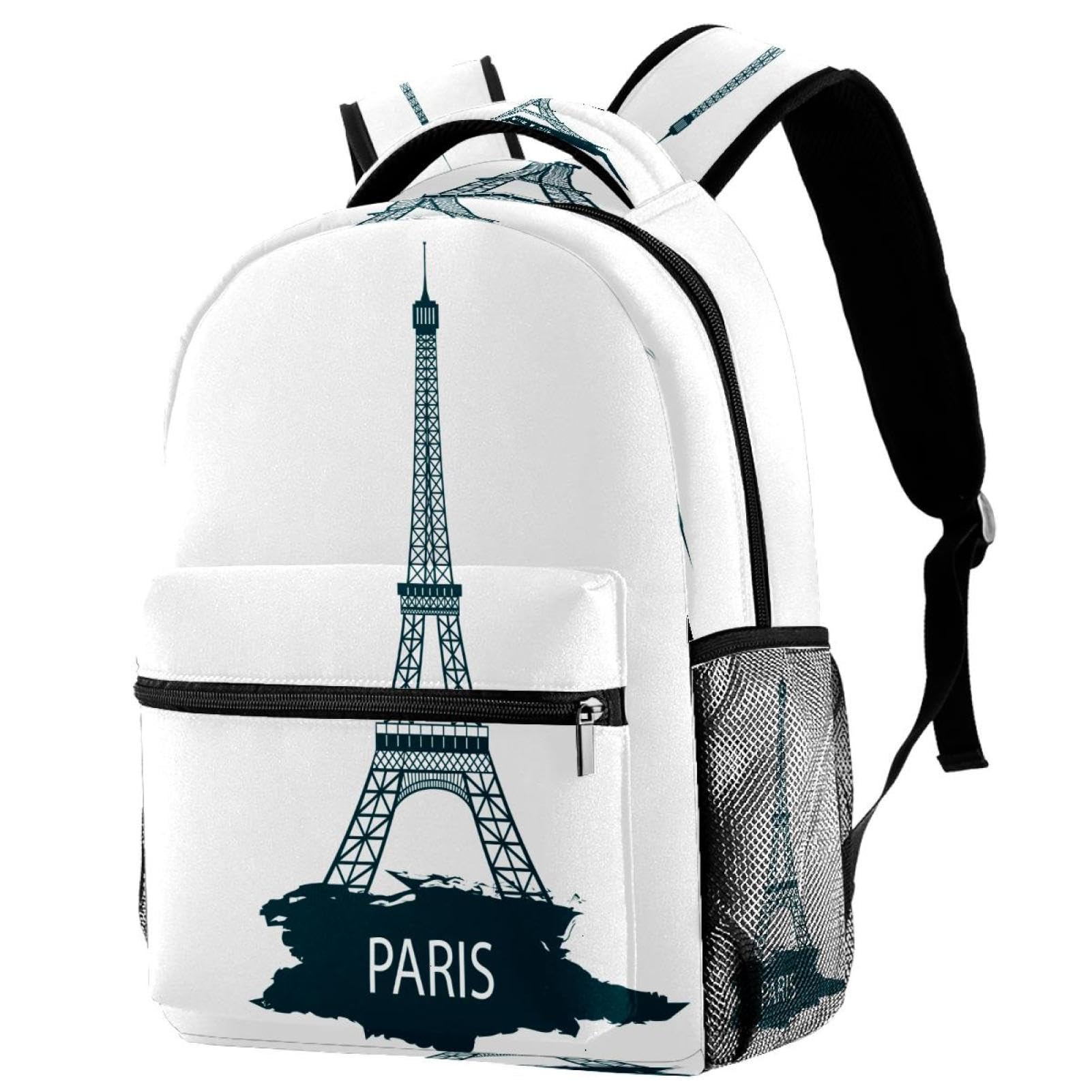 Sac à dos d'école multicolore imprimé Tour Eiffel avec grand volume - 7