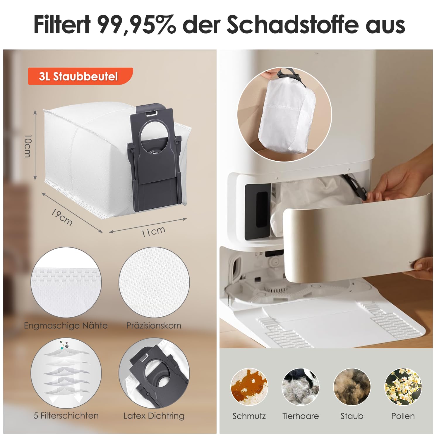 Zubehörset für dreame L10s Pro Ultra Heat / L10s Ultra Gen 2 / X30 Ultral/Mova E30 Ultra, 6*Staubbeutel 6*Mopp Wischpad 1*Hauptbürste 4*Seitenbürsten 2*Filter, Saugroboter Ersatzteile Zubehör