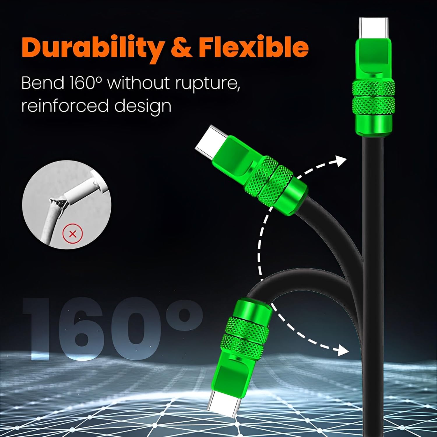 chubbycable Chubby 2.0 Anodized Version 240W USB C Cable Reflective Shine Fast Charging Cable Charger Cord Compatible with iPhone 17-15 Series, Black+Orange,Type-C to Type-C, 9.8FT - Image 3