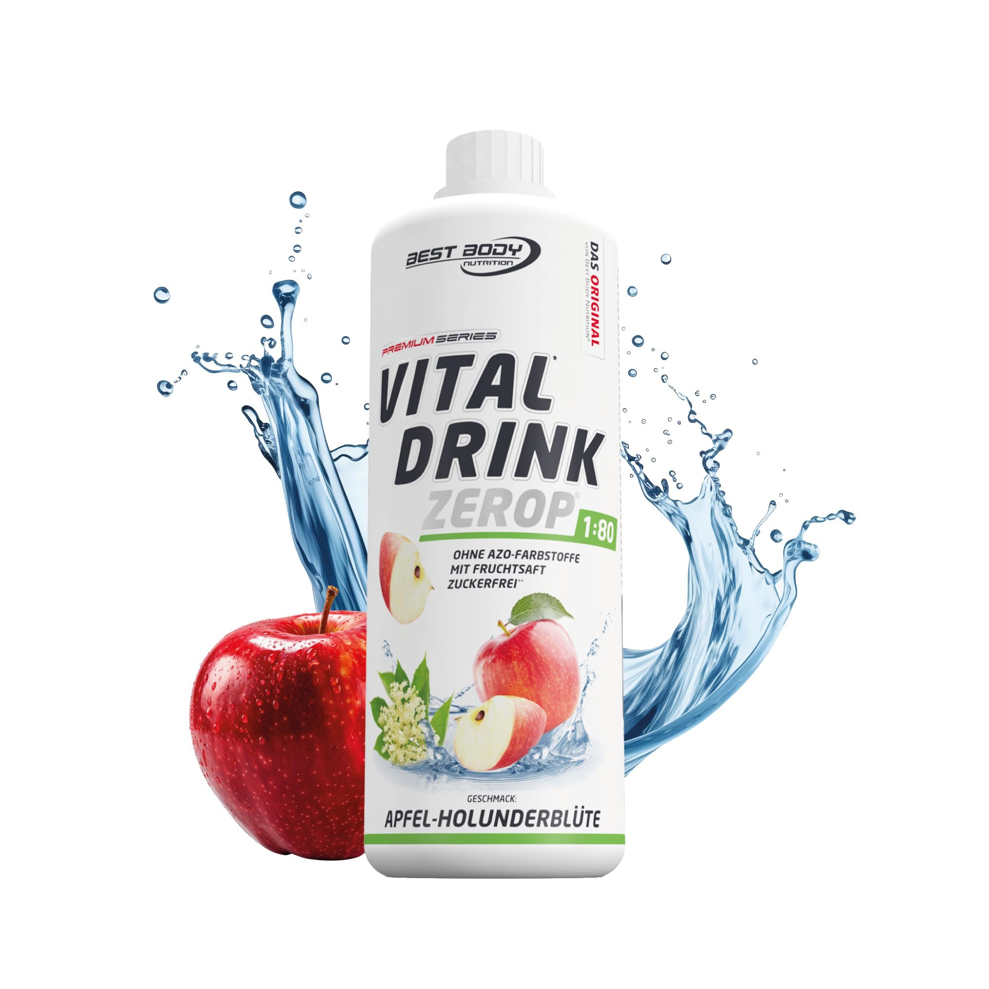 Best Body Nutrition Vital Drink ZEROP® - Apple Elderflower, Sugar-Free Beverage Concentrate, 1:80 Makes 80 Litres of Ready-To-Drink, 1000 ml