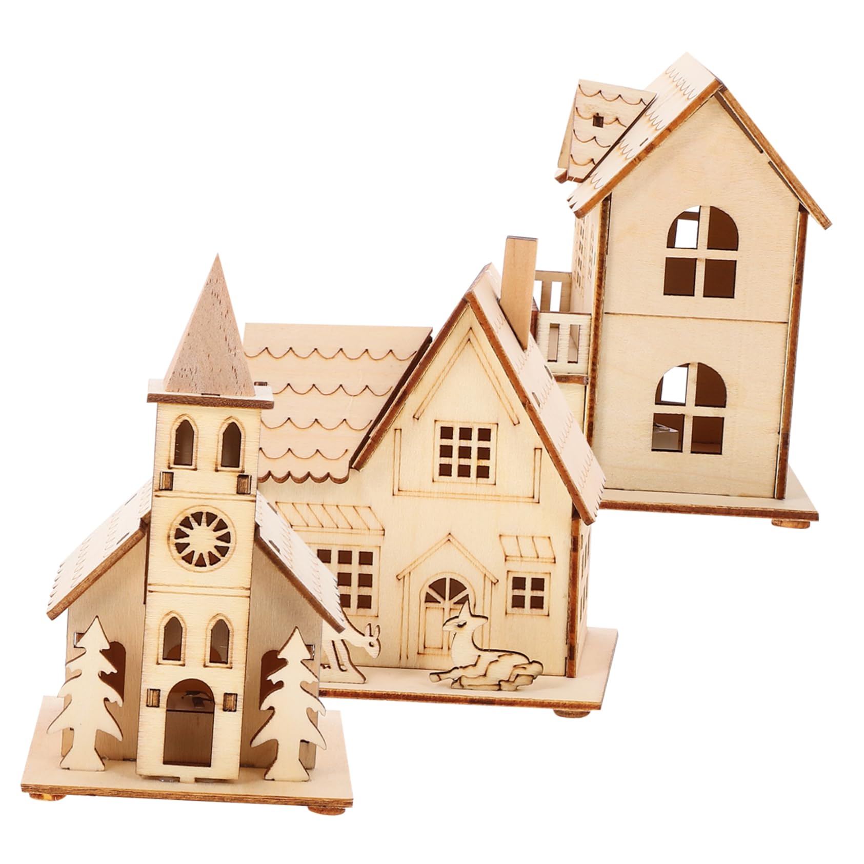 Alipis 5 Sätze Leuchtende Hüttenornamente Aus Holz Vormontiertes Erweiterbares Miniaturen Weihnachtshäuser Hausdekoration Weihnachtsdorfhaus Nachthäuschen 3 Stück * 5