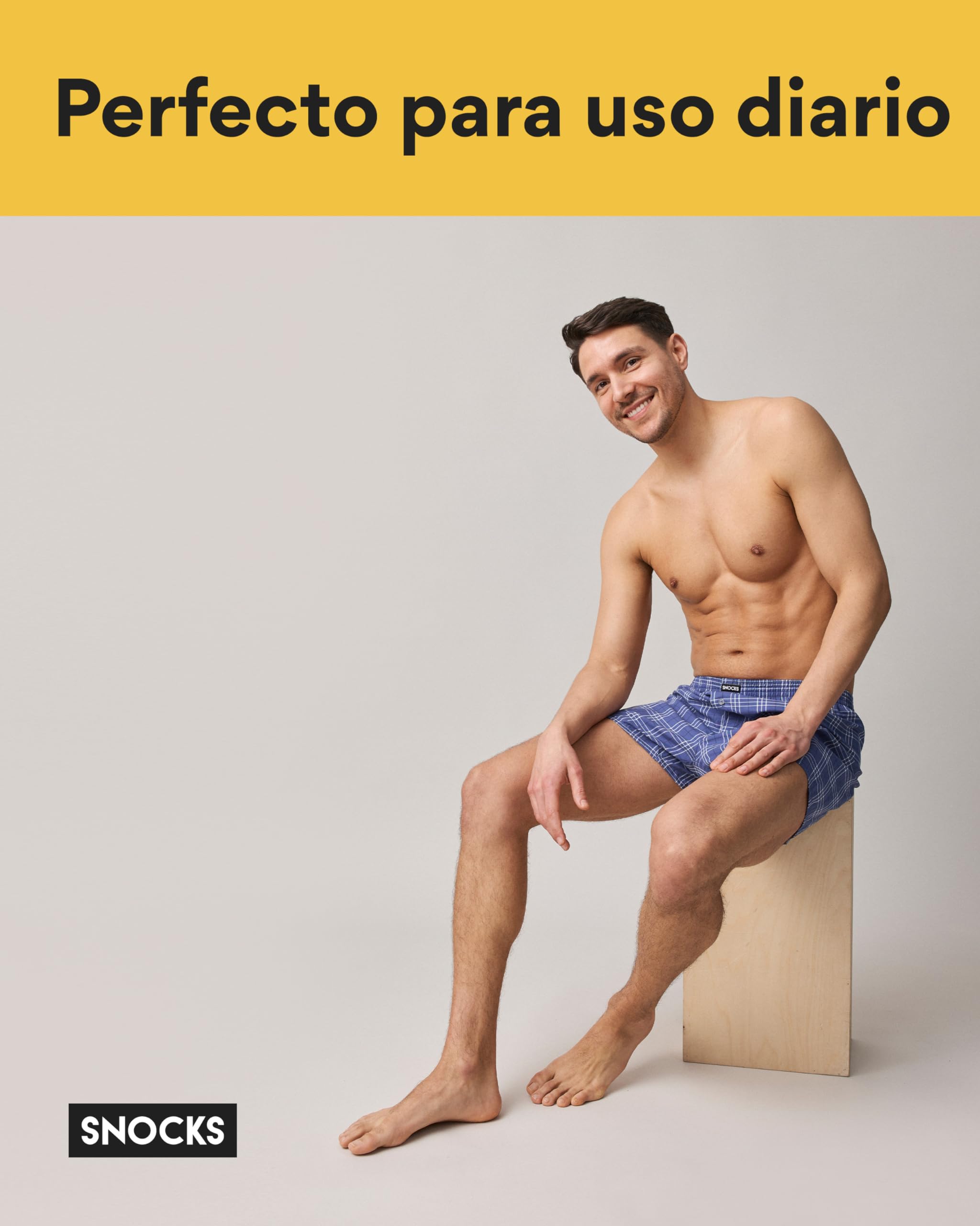Snocks Calzoncillos Americanos para Hombre de algodón orgánico - Pack 3 Boxers de Tela (Talla S-4XL) - Calzoncillos Boxers de Tela Hombre sin Etiqueta Molesta