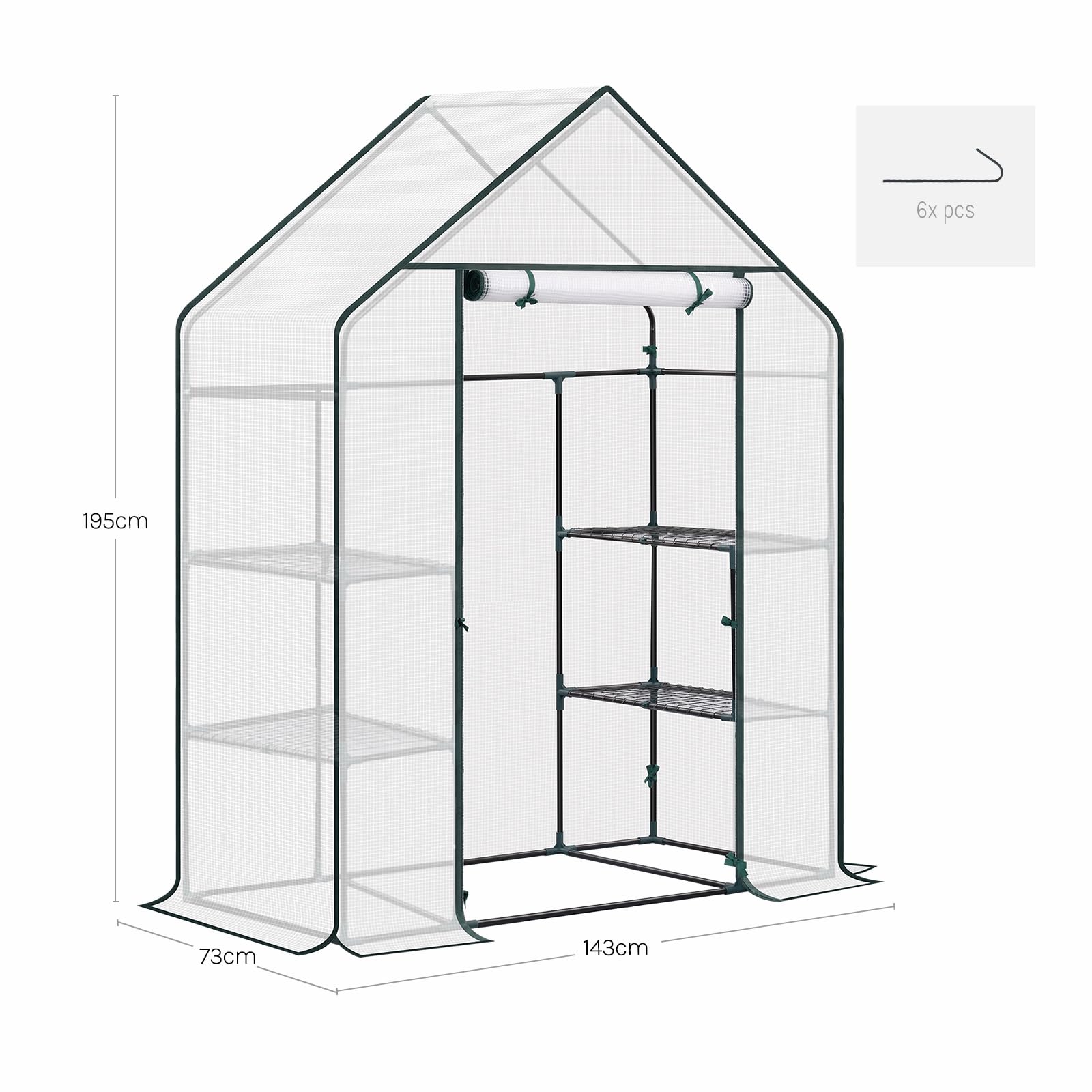 WOLTU Serre de Jardin PE, avec Porte, Blanc, 143x73x195cm | Pour Légumes; Jardin; Extérieur; Protection; Intérieur