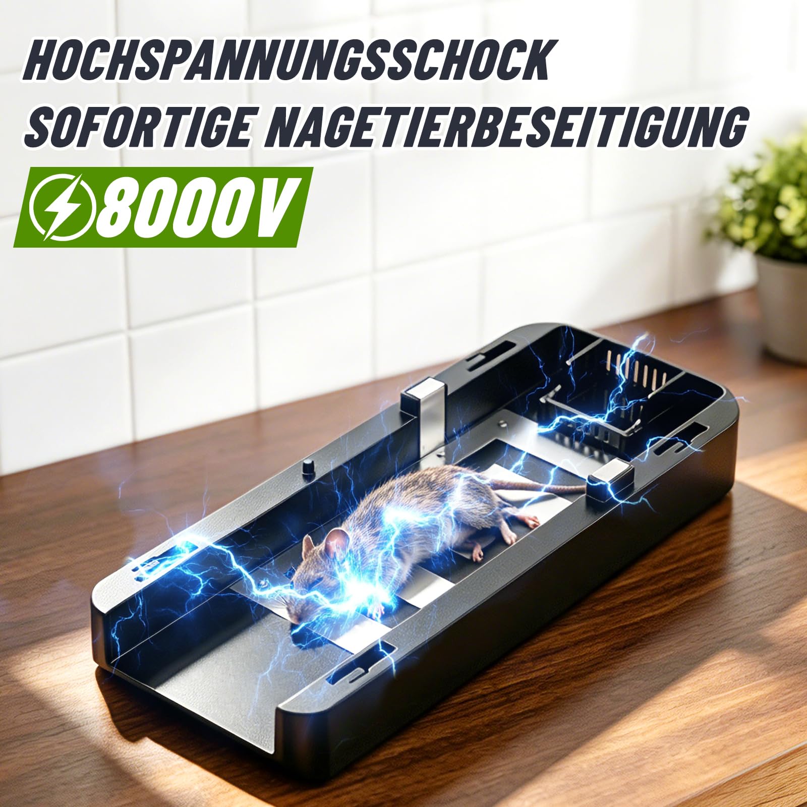 Rattenfalle Elektrisch 8000V, Elektrischer Mausfänger Elektrisch Mausefalle Große Einzug 11,5*25,5 cm,Sofortiger Schmerzloser Elektronische Schlagfalle, Wiederverwendbar & Hygienisch für Küche Keller