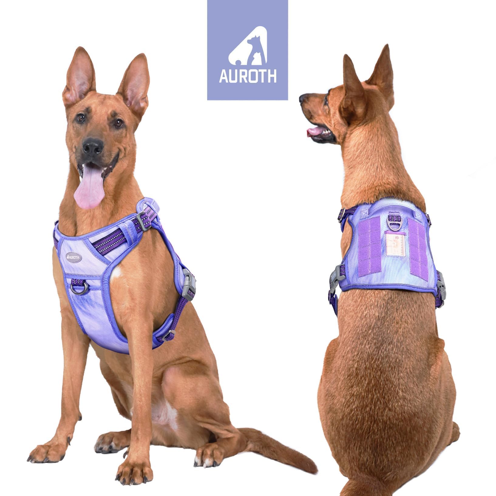 AUROTH Tactical Dog Harness for Large Dogs No Pull Adjustable Pet Harness Reflective K9 for Work Training Easy Control Pet Vest Military Dog Assisted Dog Harness Large (Neck:18"-29",Chest:24"-37") Berry Peri