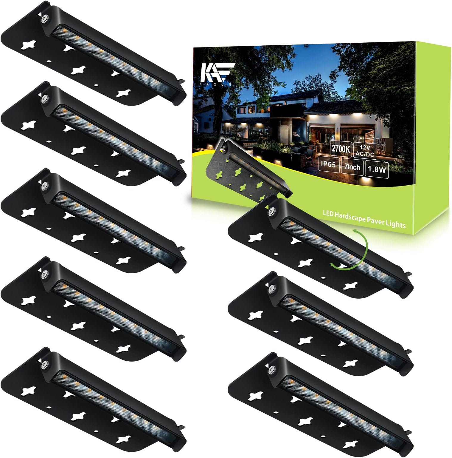 8-Pack 7 inch 1.8W LED Hardscape Paver Lighting,12V AC/DC Low Voltage Landscape Step Light,Outdoor IP65 Waterproof Retaining Wall Light,Soft White 2700K,ETL Listed,50,000 Hours Lifespan