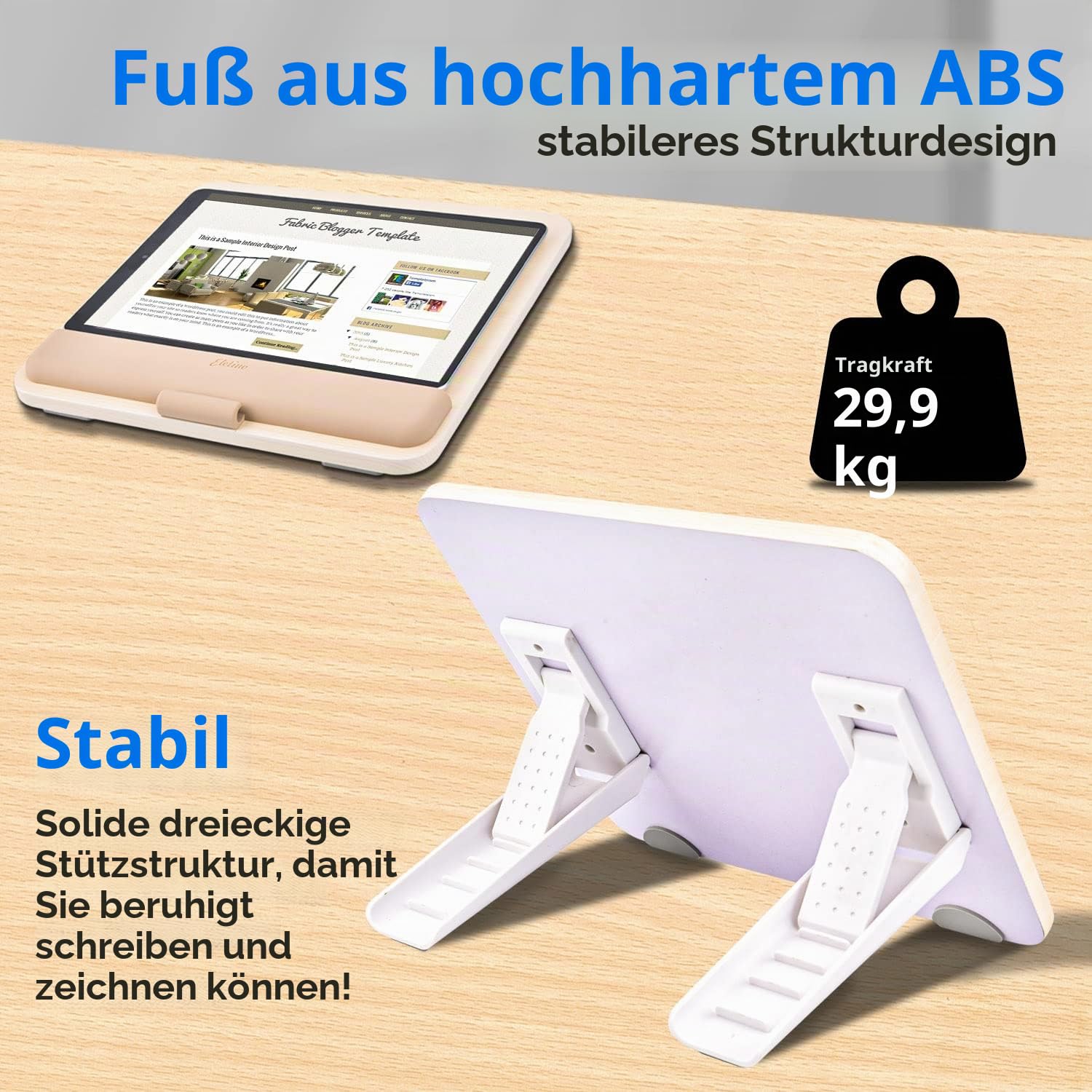 Holz-Tablet-Halterung für iPad Pro 12.9/11, Air, Mini, Fire HD - Verstellbare, Tragbare Ständer zum Zeichnen/Schreibtisch/Schreiben/Ansehen (Holz)