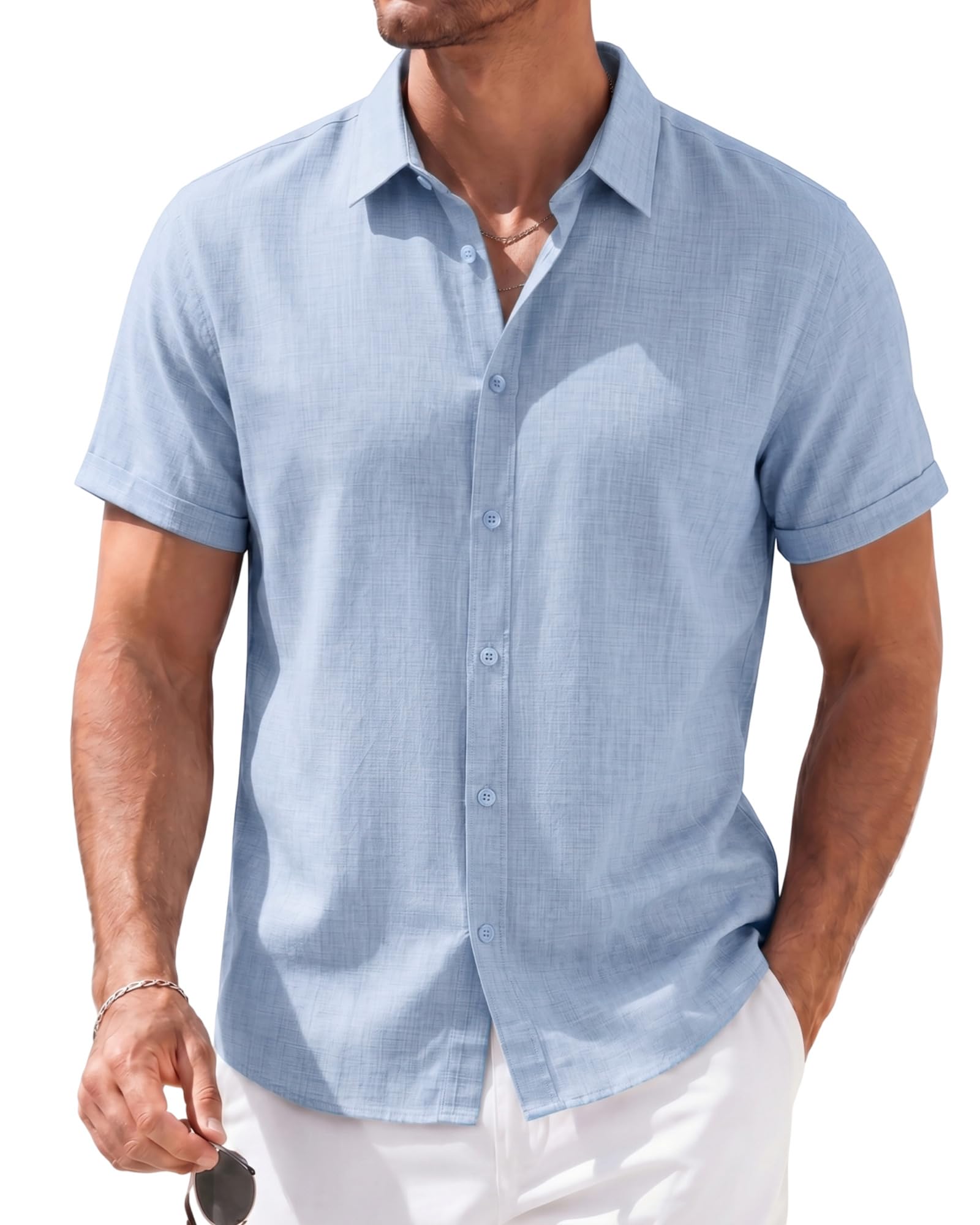Yufawow Men Button Down Shirt Short Sleeve Hawaiian Collared Dress Summer Beach Cruise